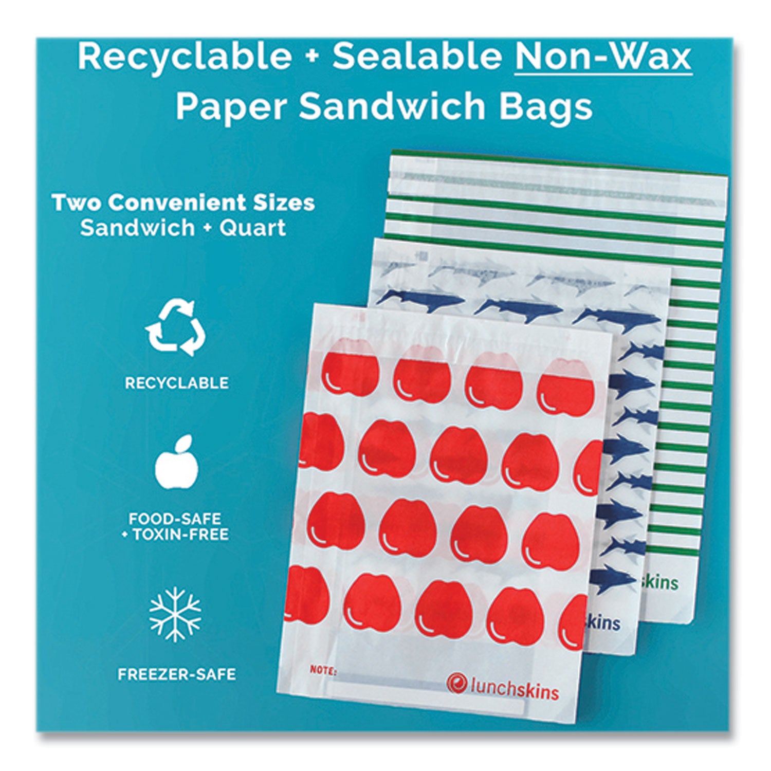 Paper Sandwich Bag, 7.1 x 2 x 9.4, White with Green Stripes, 50/Box