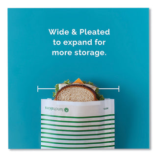 Paper Sandwich Bag, 7.1 x 2 x 9.4, White with Green Stripes, 50/Box