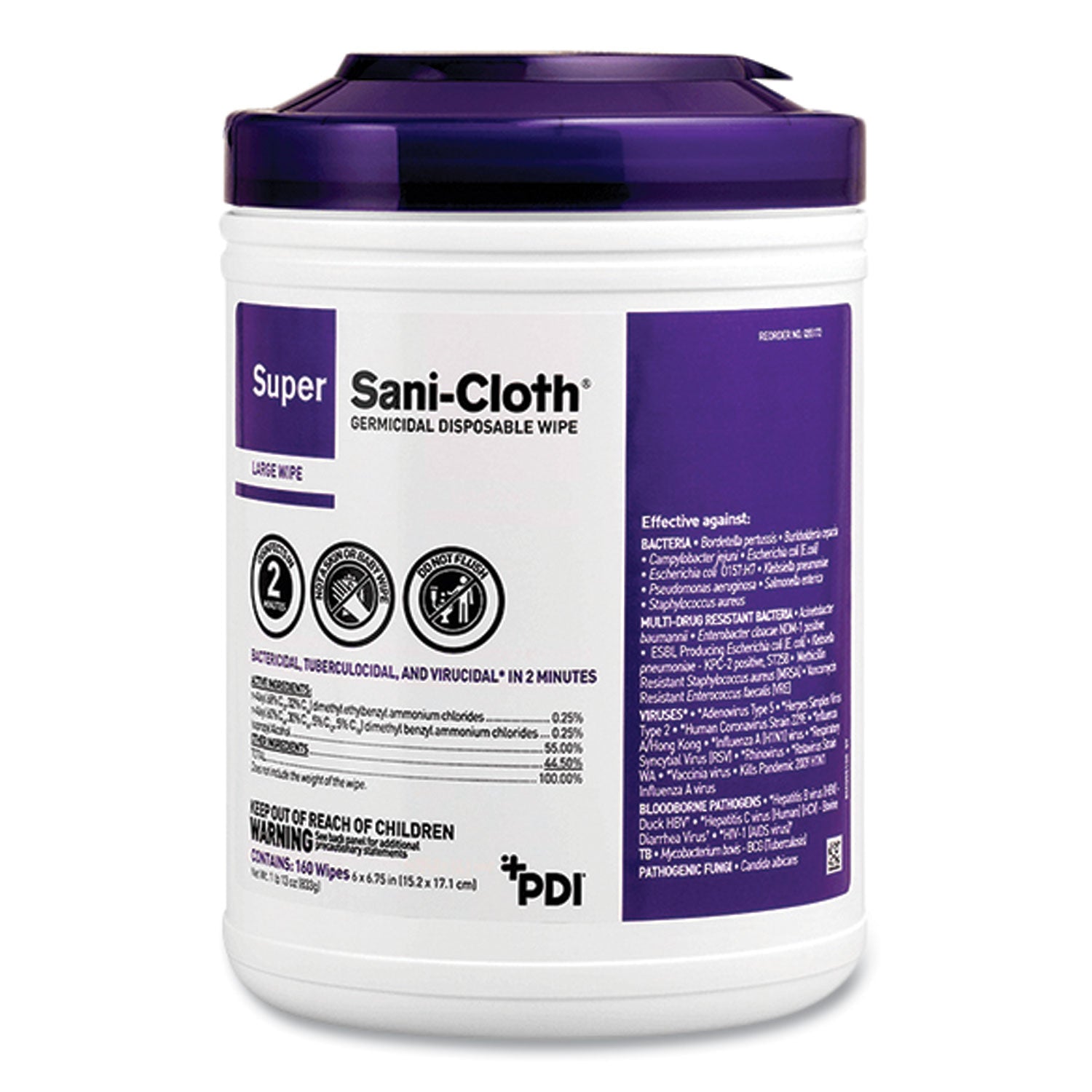 super-sani-cloth-germicidal-disposable-wipes-extra-large-1-ply-75-x-15-unscented-white-75-pack_pdip86984 - 1