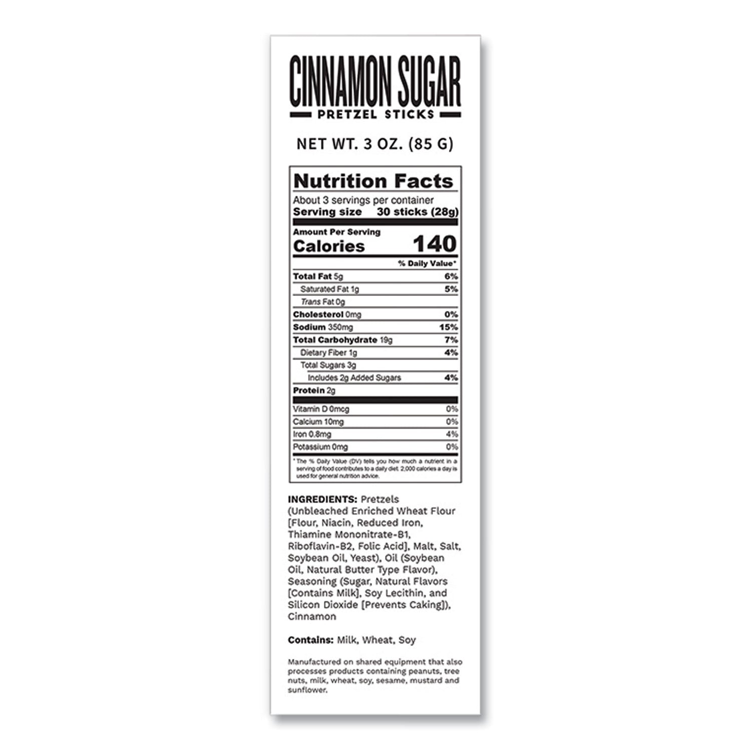 Cinnamon Sugar Pretzel Sticks, 3 oz Bag, 15/Carton