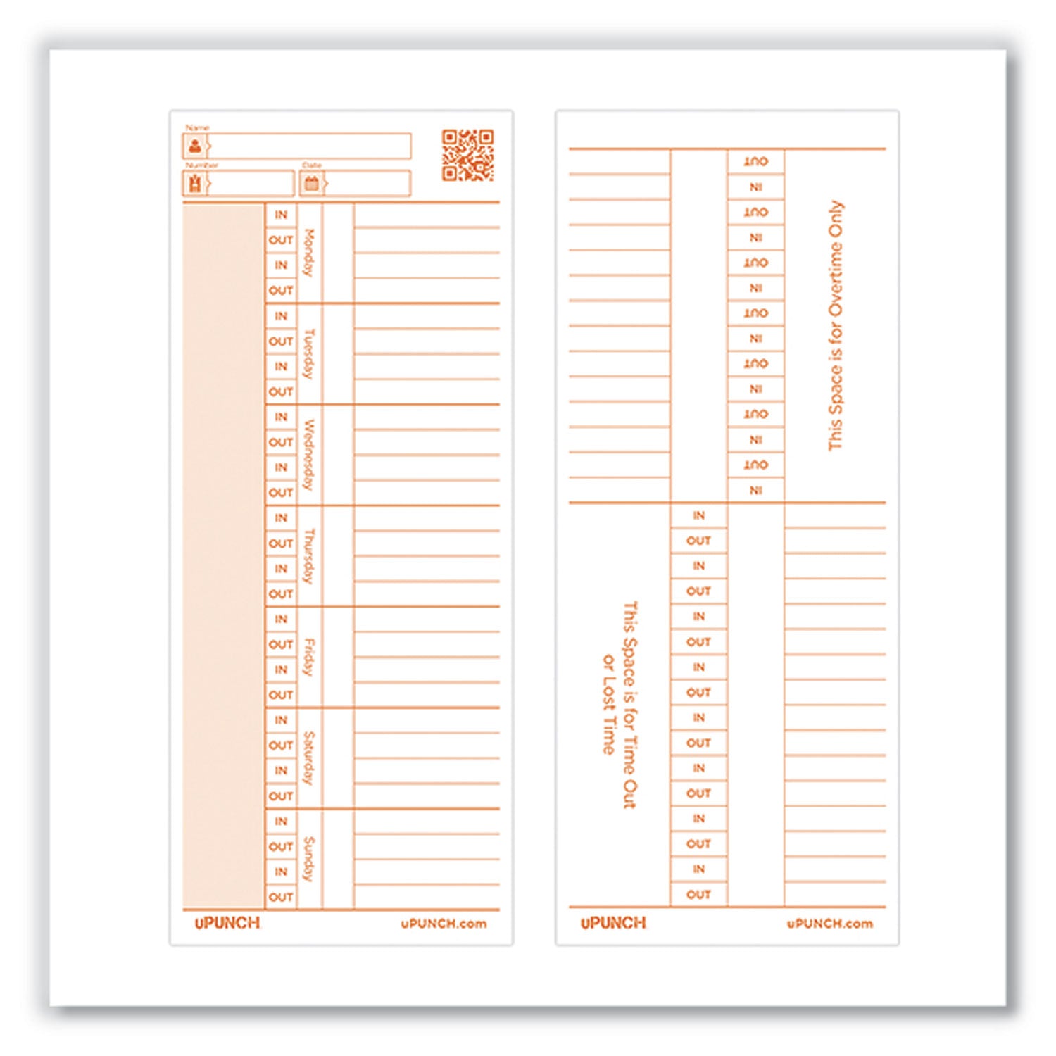 Time Card for PK1100 Time Clock, Two Sides, 3.38 x 8.25, 100/Pack