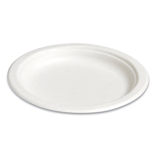 PFAS-Free Compostable Bagasse Plates, 6" dia, White, 250/Pack