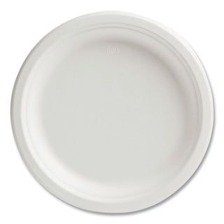 PFAS-Free Compostable Bagasse Plates, 9" dia, White, 250/Pack