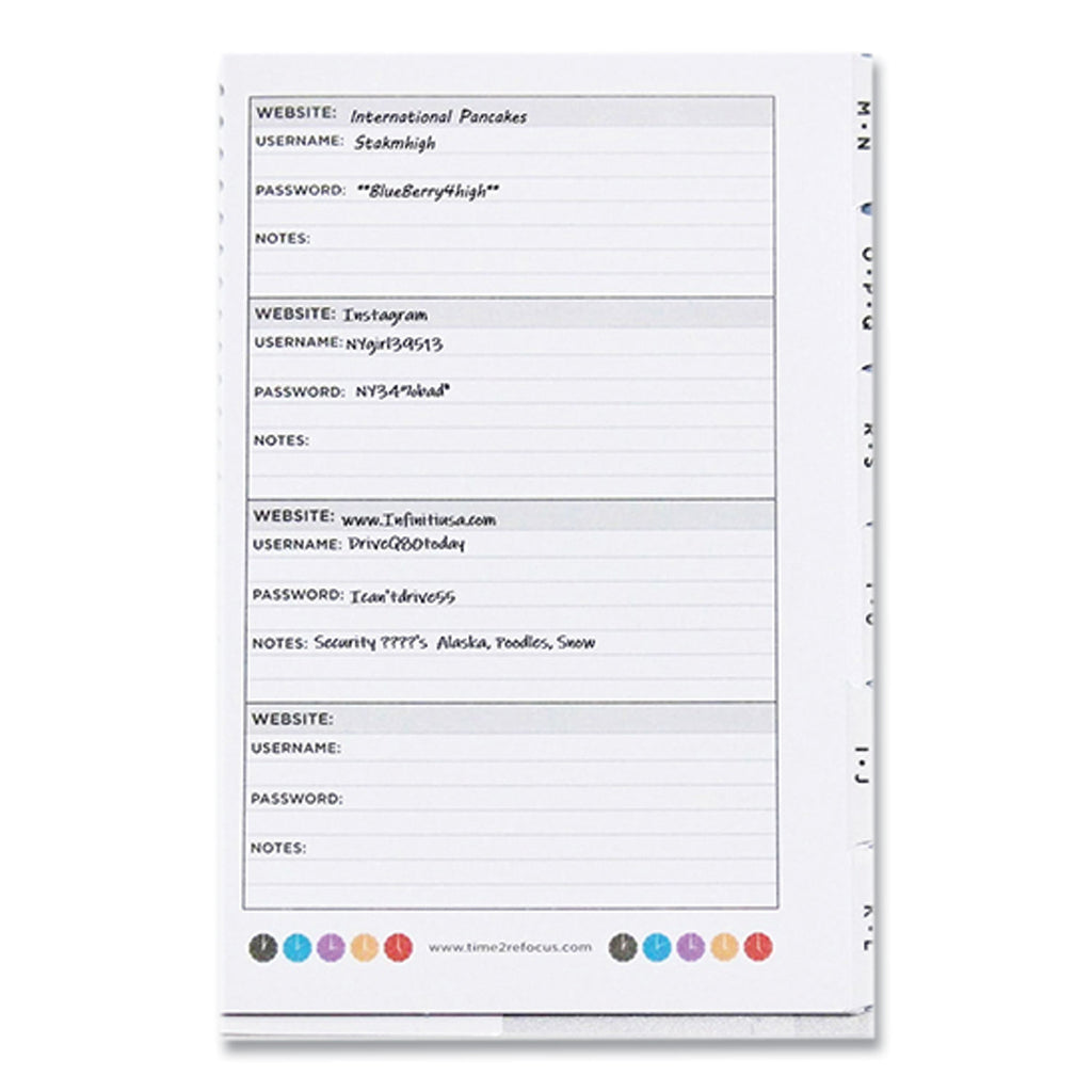 Pocket-Style Password Log Book, 480 Total Entries, 4 Entries/Page, White/Red Poly Cover, (60) 7 x 5.5 Sheets