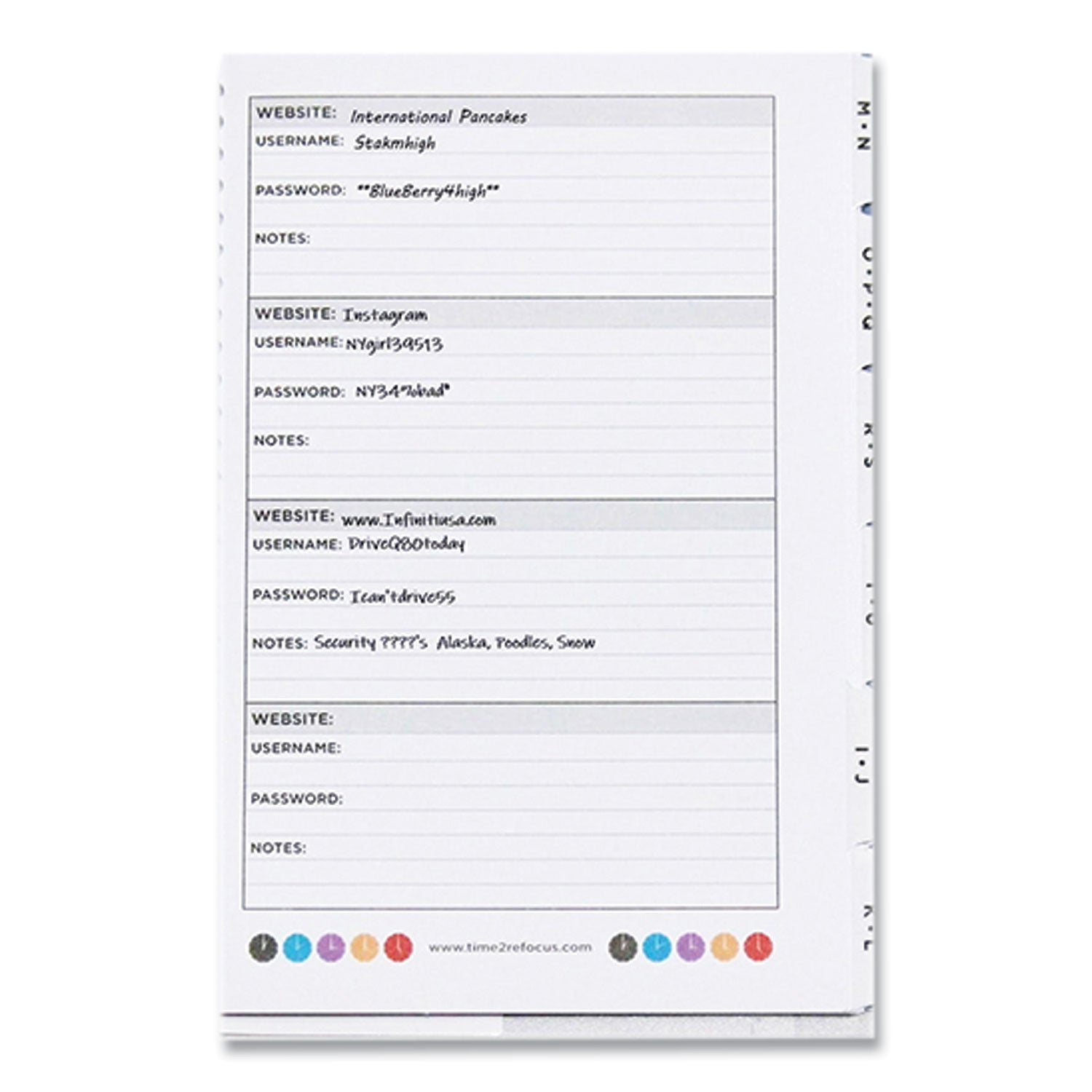 Pocket-Style Password Log Book, 480 Total Entries, 4 Entries/Page, White/Red Poly Cover, (60) 7 x 5.5 Sheets