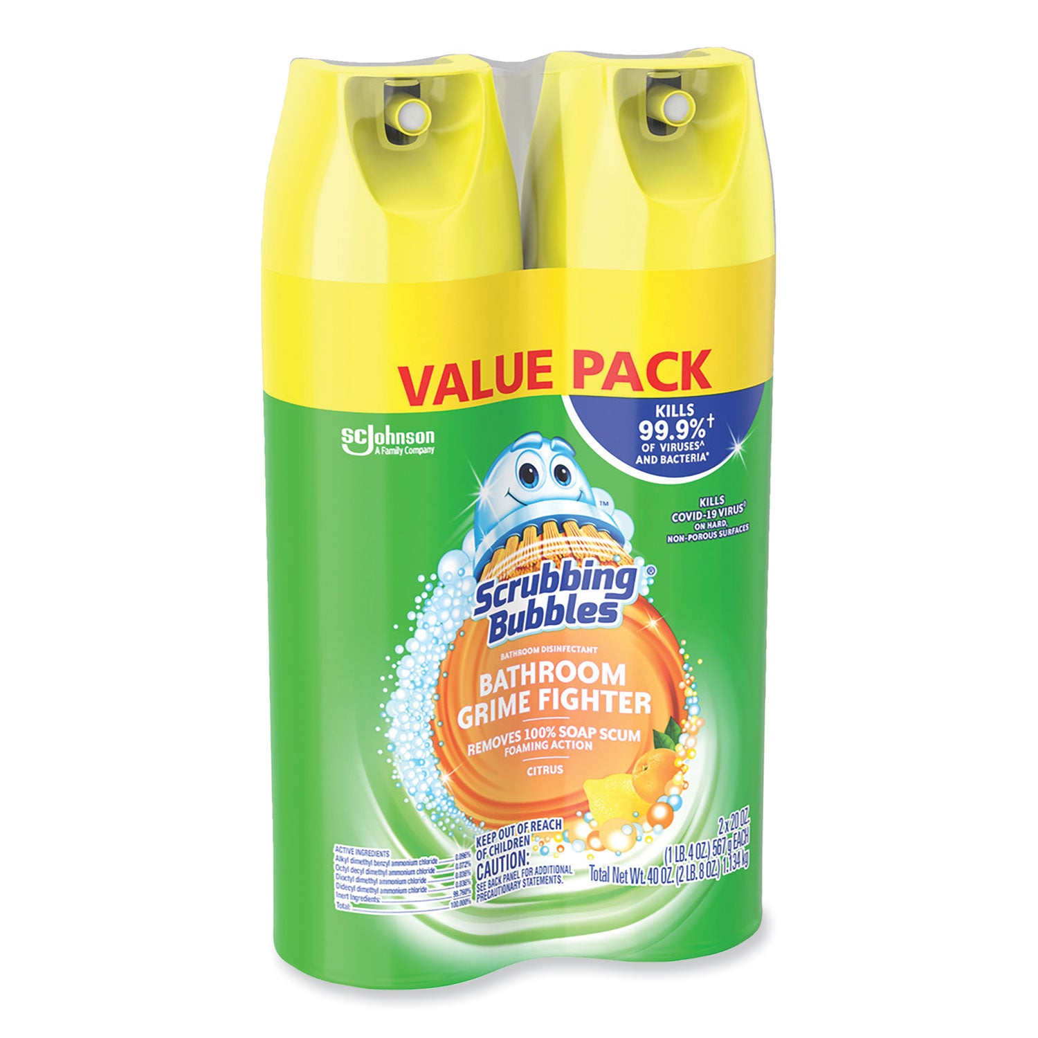 Bathroom Disinfectant Grime Fighter Aerosol, Citrus Scent, 20 oz Aerosol Can, 2/Pack