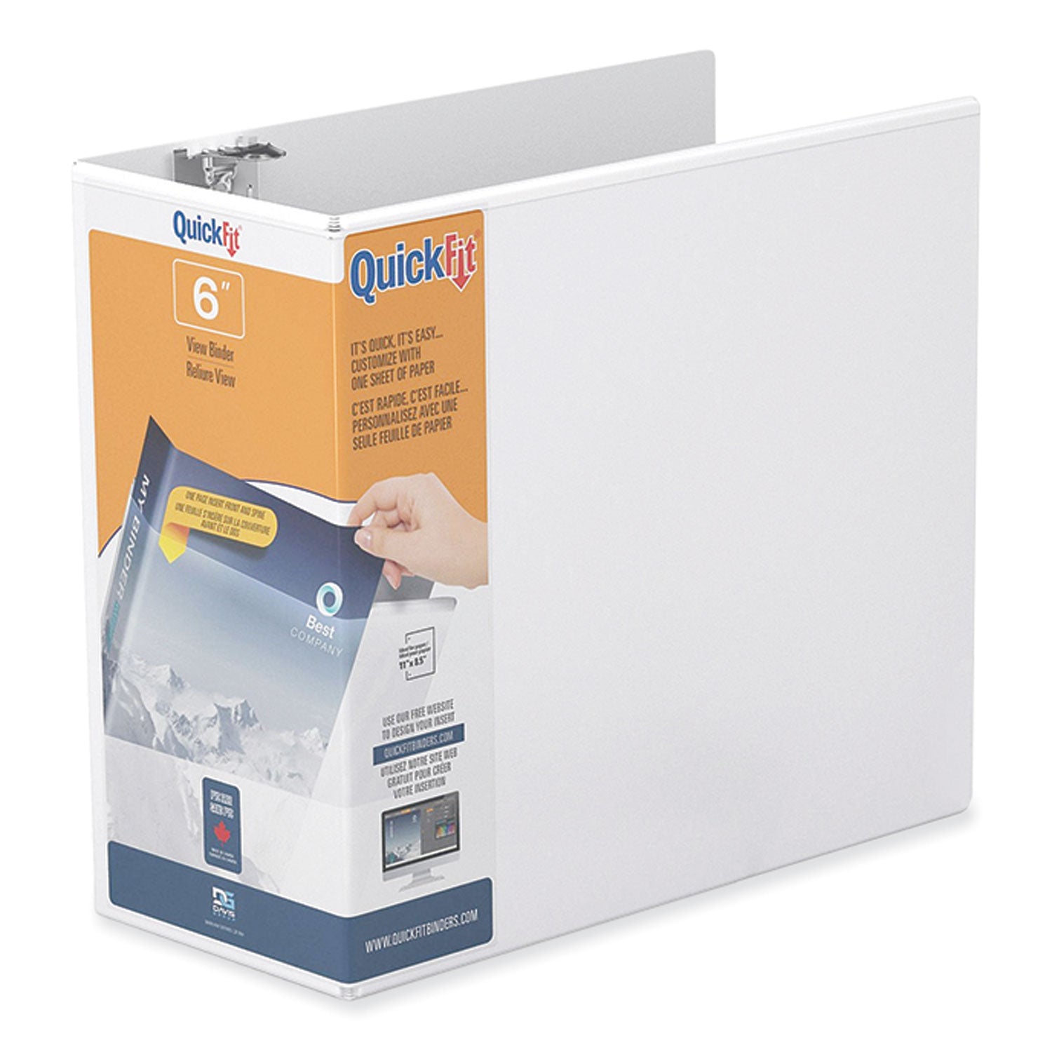 QuickFit D-Ring View Binders - 6" Binder Capacity - Letter - 1350 Sheet Capacity - 6" Ring - 3 x D-Ring Fastener(s) - Internal, Front, Back Pocket(s) - Polypropylene - White - Recycled - Wrap-around, Spine, Print-transfer Resistant, PVC-free, Exposed - 2