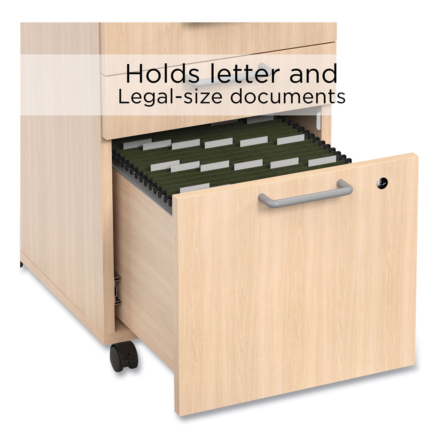 Essentials Three-Drawer Mobile Pedestal File, 2 Box/1 Legal/Letter-Size File Drawers, Natural, 15.6" x 21.3" x 24.3