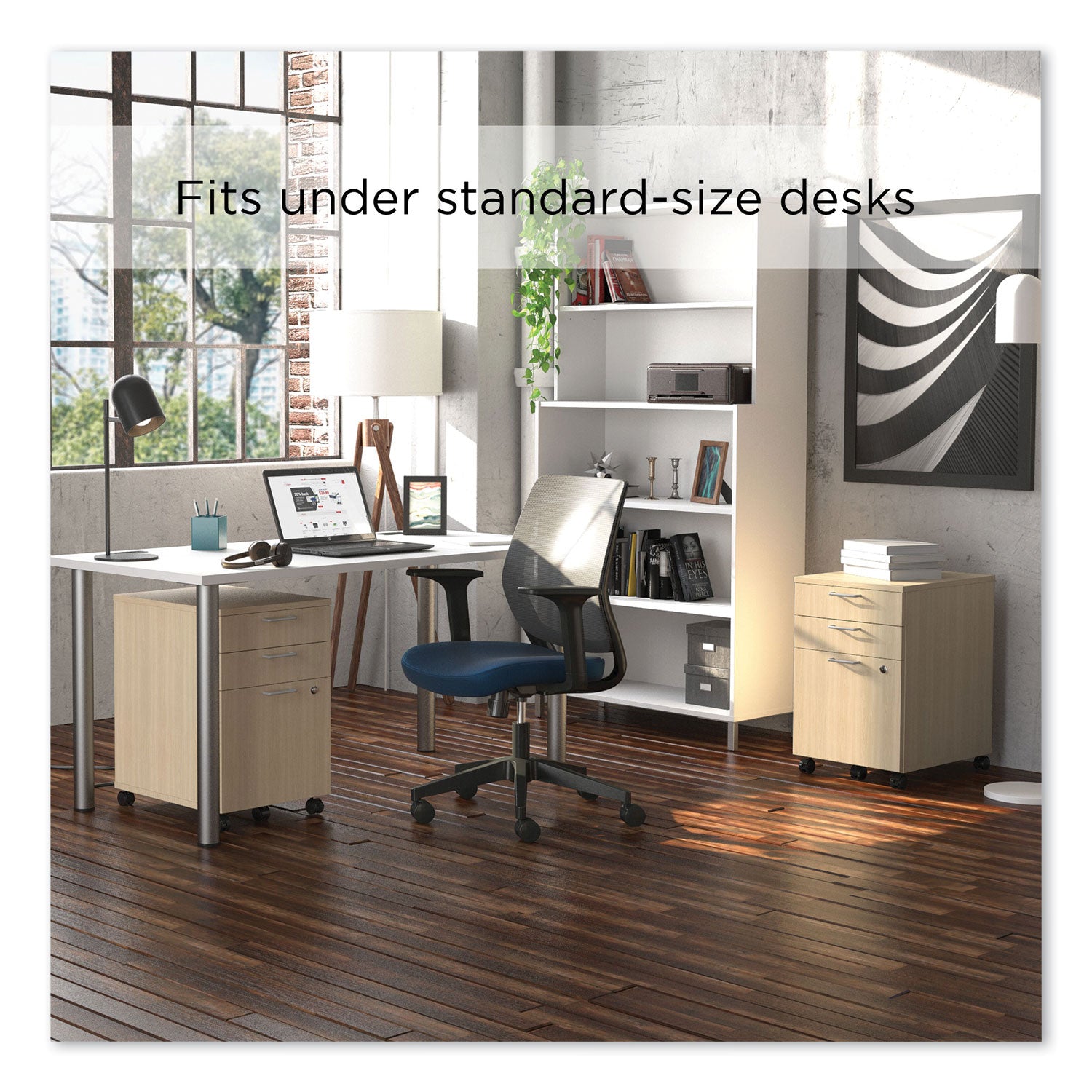 Essentials Three-Drawer Mobile Pedestal File, 2 Box/1 Legal/Letter-Size File Drawers, Natural, 15.6" x 21.3" x 24.3
