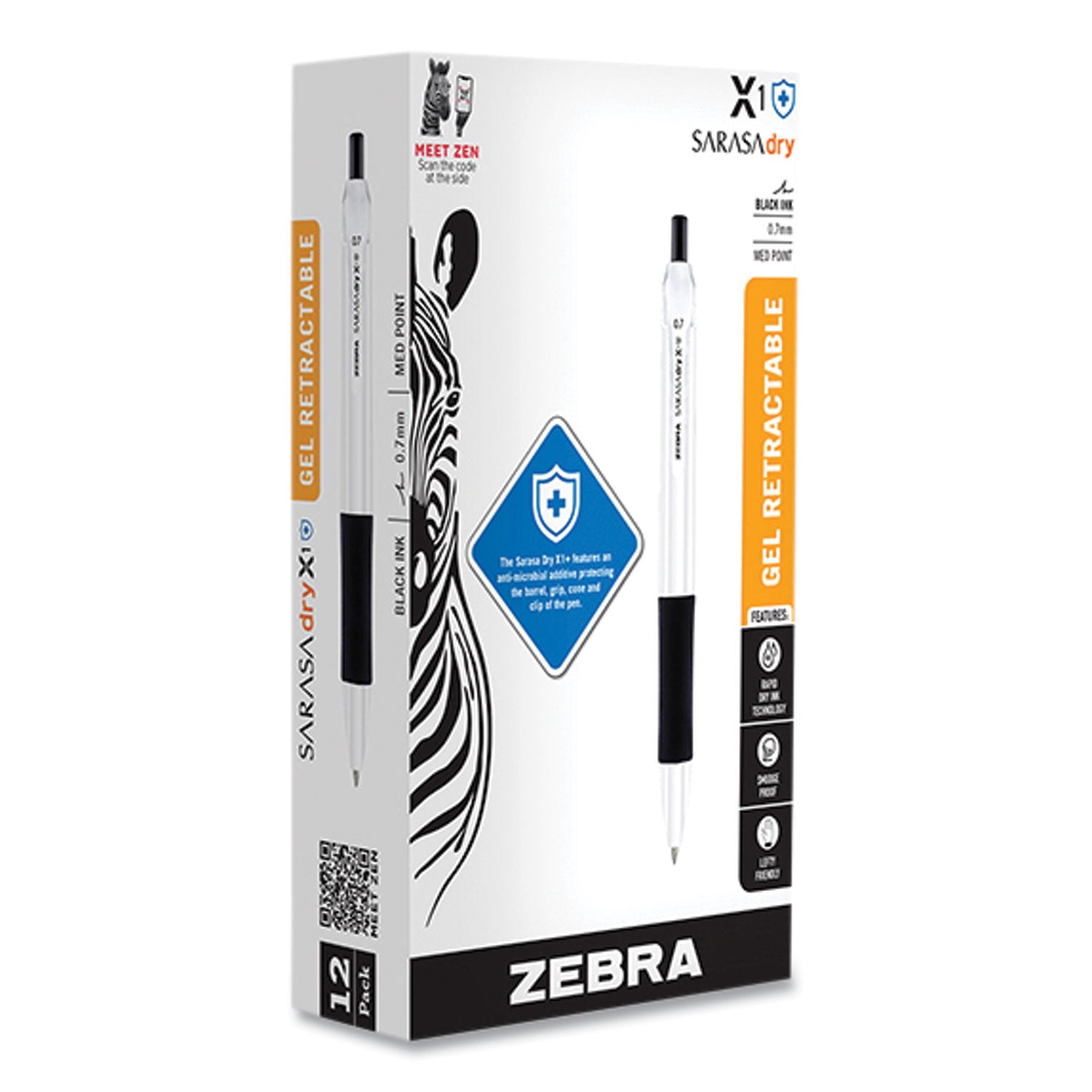 sarasa-dry-x1+-retractable-gel-pen-medium-07-mm-black-ink-white-black-barrel-12-pack_zeb41510 - 1