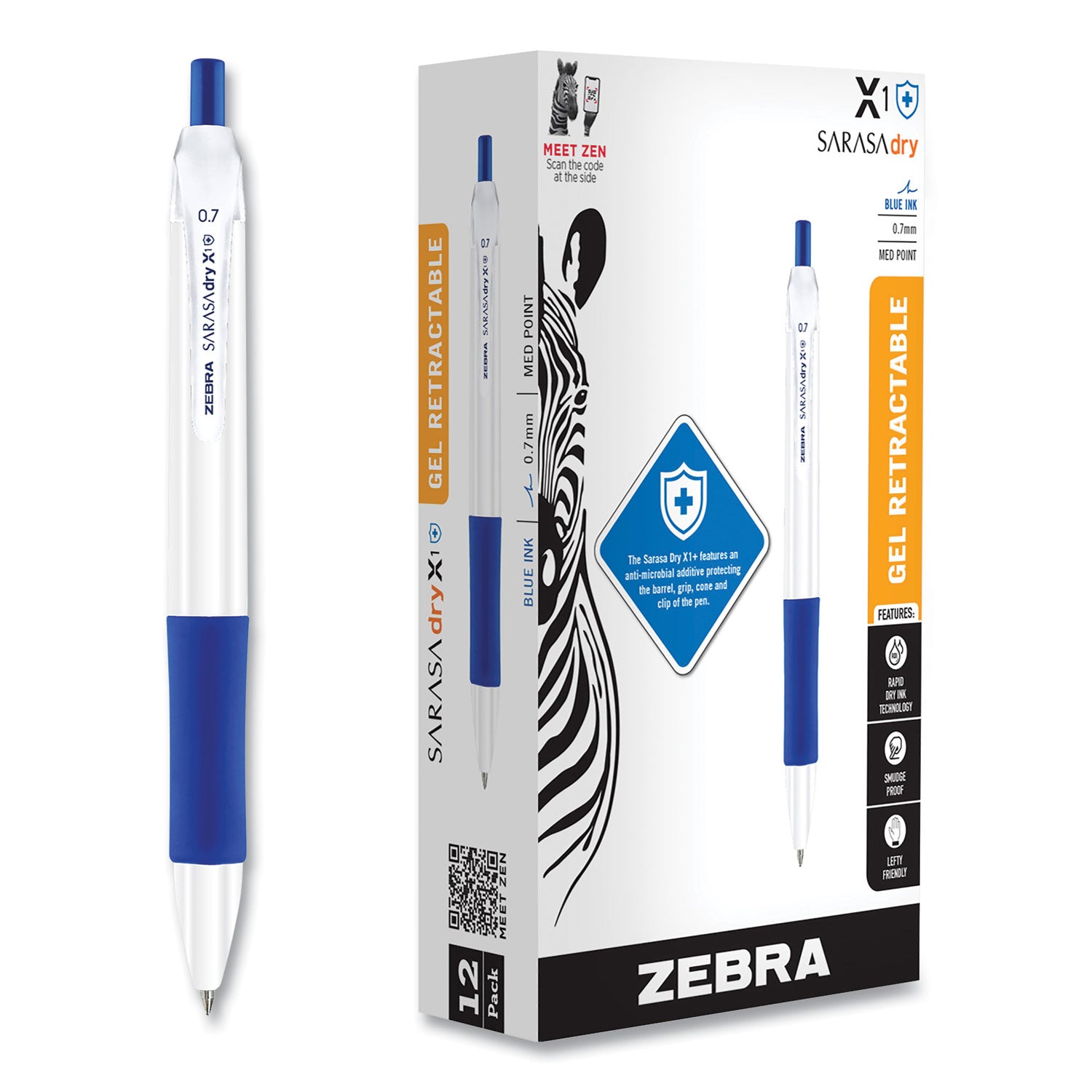 sarasa-dry-x1+-retractable-gel-pen-medium-07-mm-blue-ink-white-blue-barrel-12-pack_zeb41520 - 1