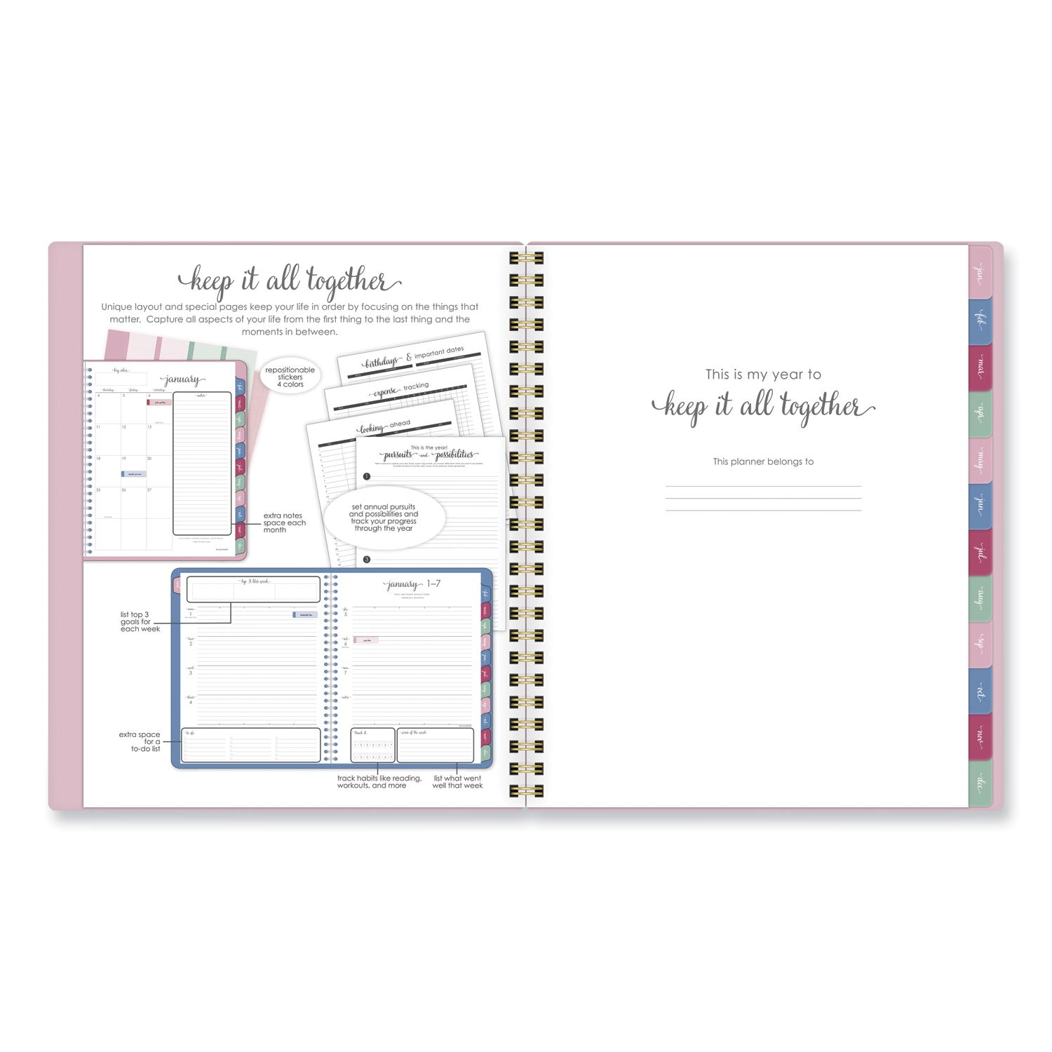 Harmony Weekly/Monthly Poly Planner, 8.81 x 7.88, Pink Cover, 13-Month (Jan to Jan): 2024 to 2025