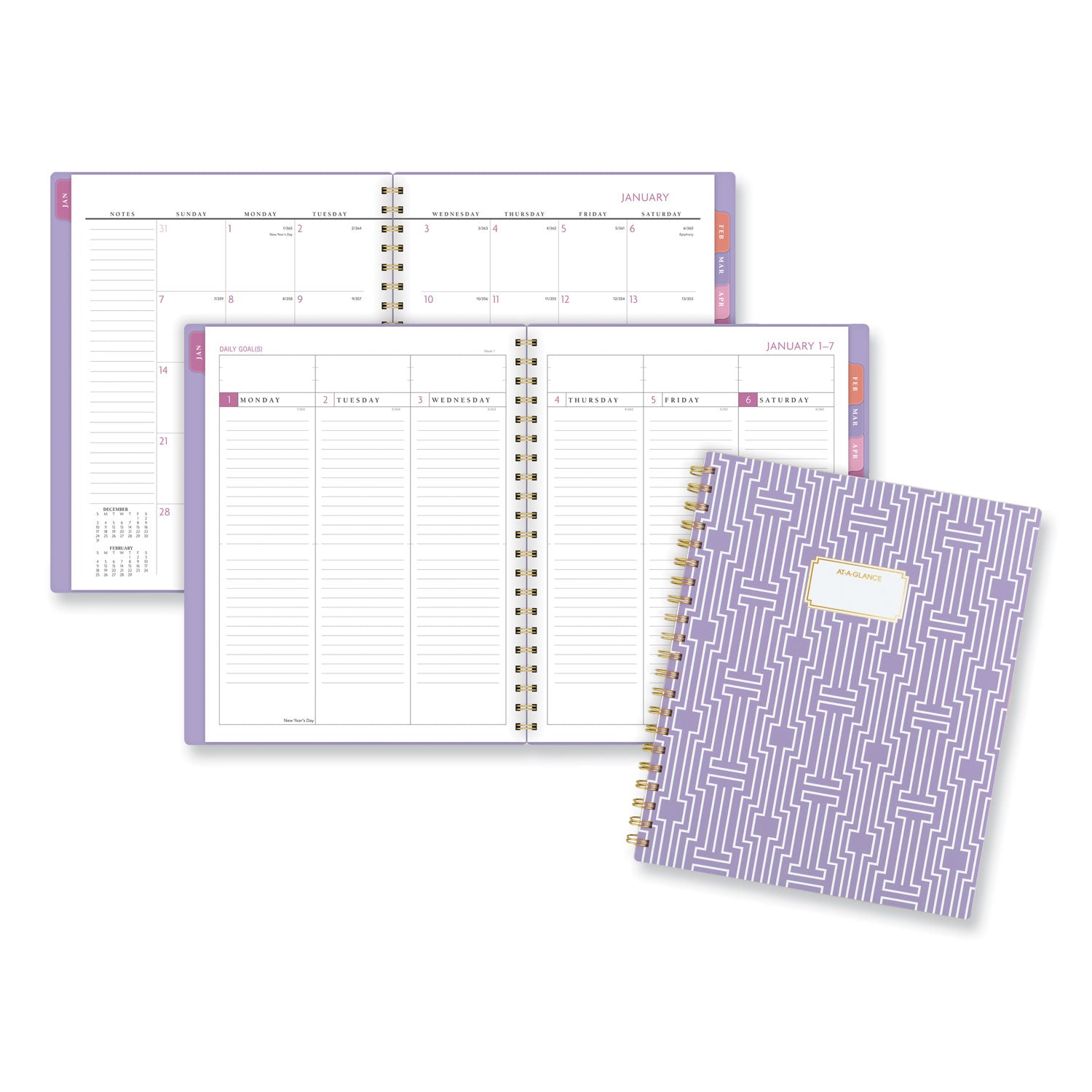 badge-geo-weekly-monthly-planner-geometric-artwork-11-x-925-purple-white-gold-cover-13-month-jan-to-jan-2024-to-2025_aag1675g905 - 1