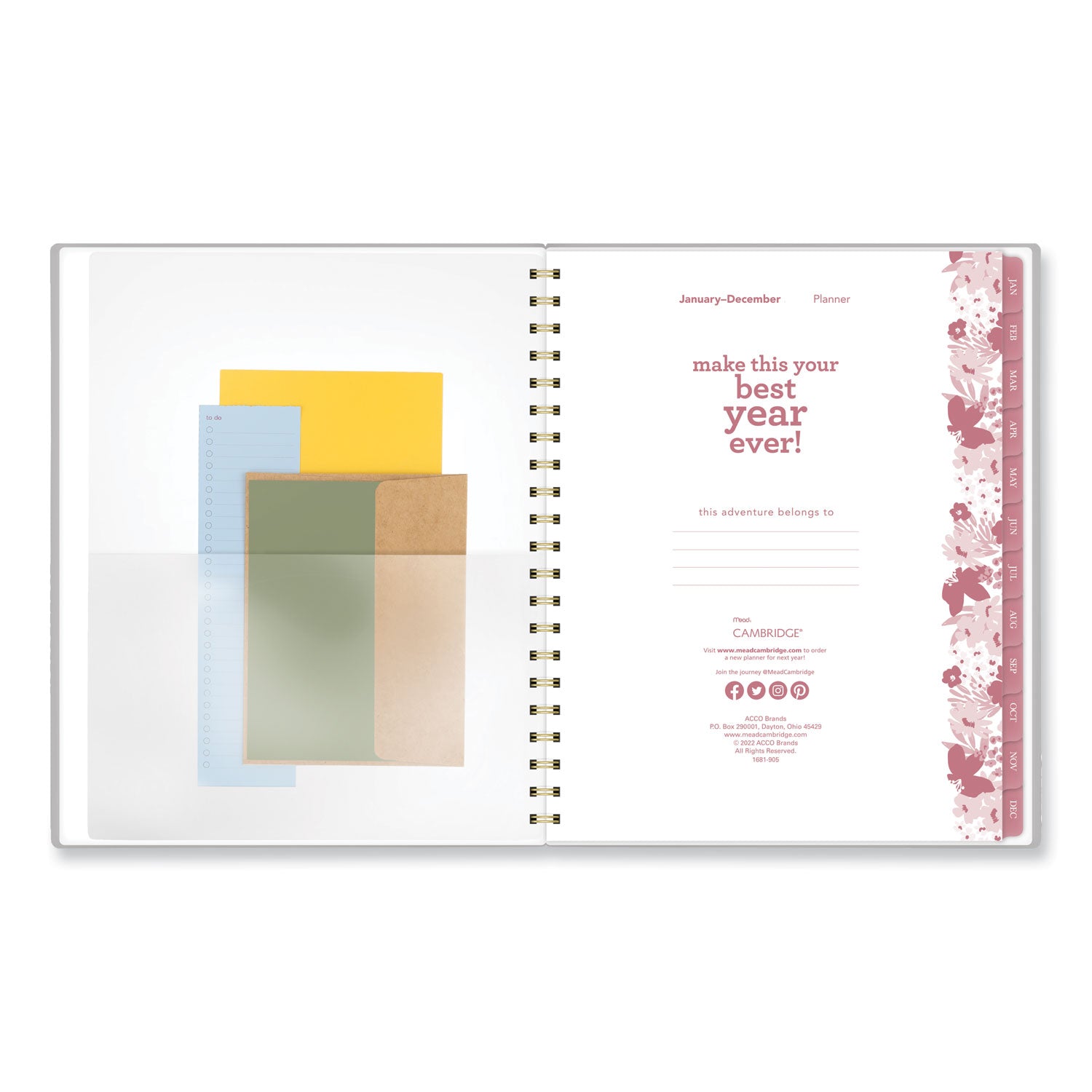 Cambridge Thicket Weekly/Monthly Planner - Large Size - Weekly, Monthly - 12 Month - January 2024 - December 2024 - 8 1/2" x 11" Sheet Size - Wire Bound - Multi - To-do List, Durable, Flexible, Snag Resistant, Double-sided Pocket, Dated Planning Page - 8