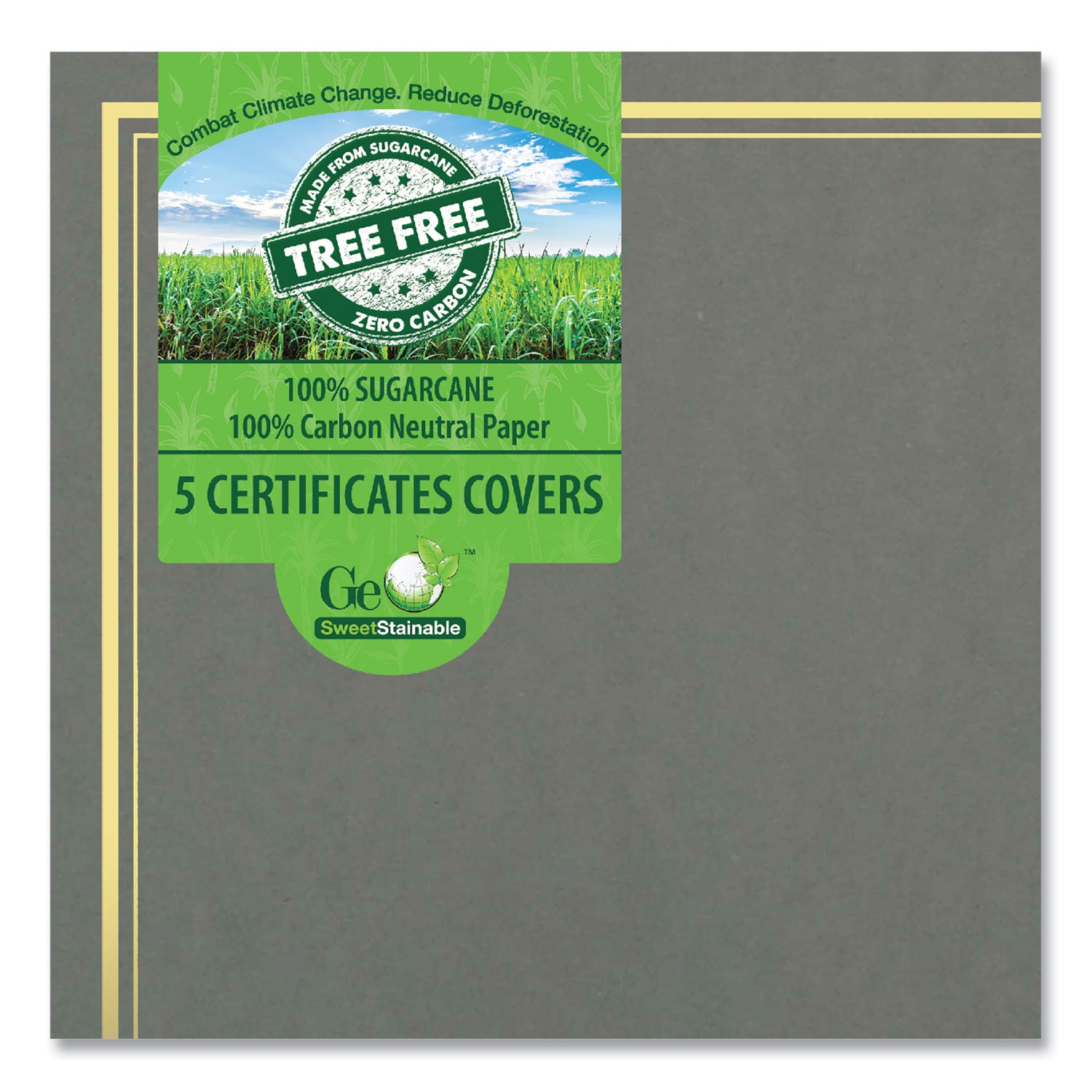 Certificate/Document Cover, 9.75" x 12.5", Gray With Gold Foil, 5/Pack