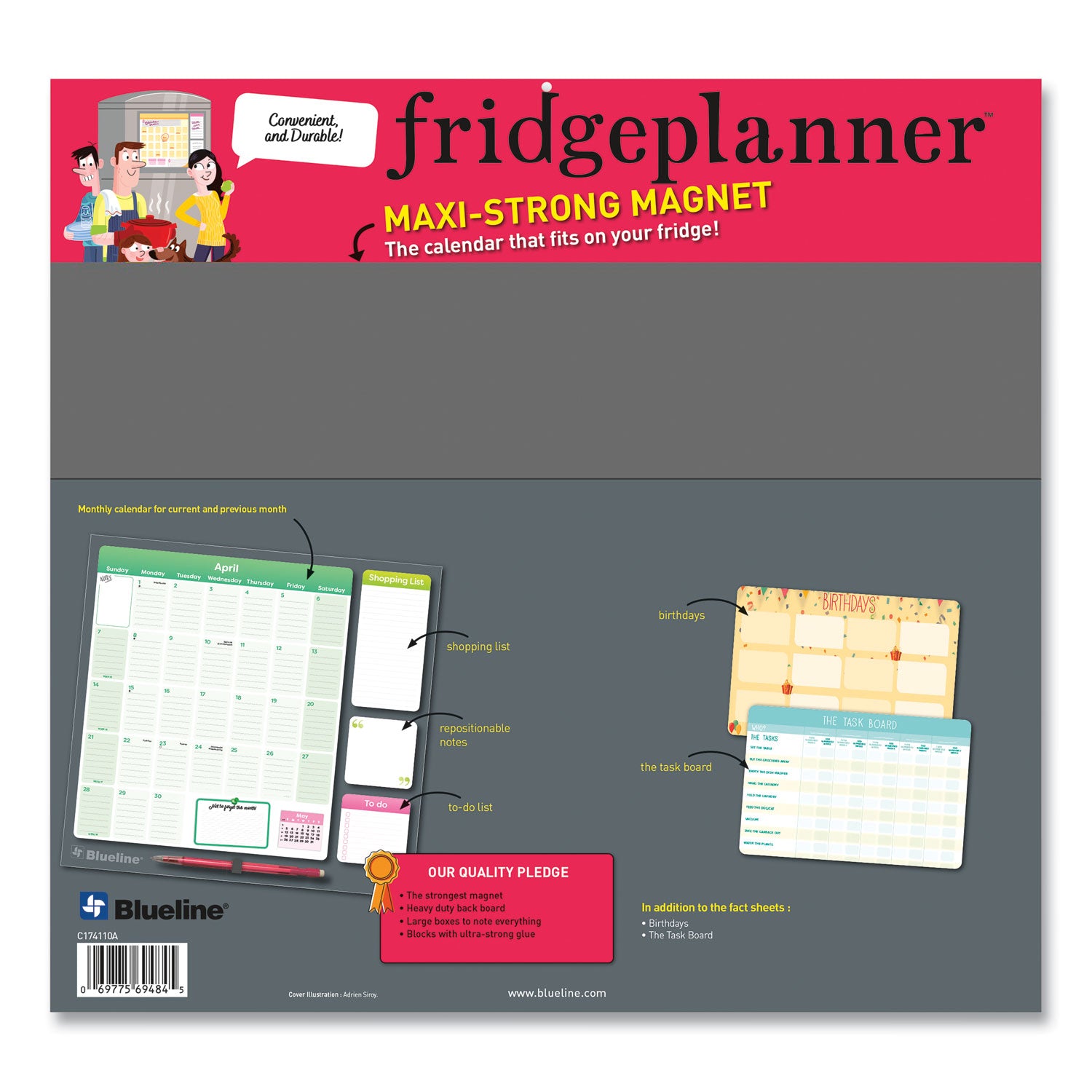 Fridge Planner Magnetized Monthly Calendar with Pads + Pencil, 14 x 13.5, Yellow/Green Sheets, 16-Month (Sept-Dec): 2024-2025 - 3