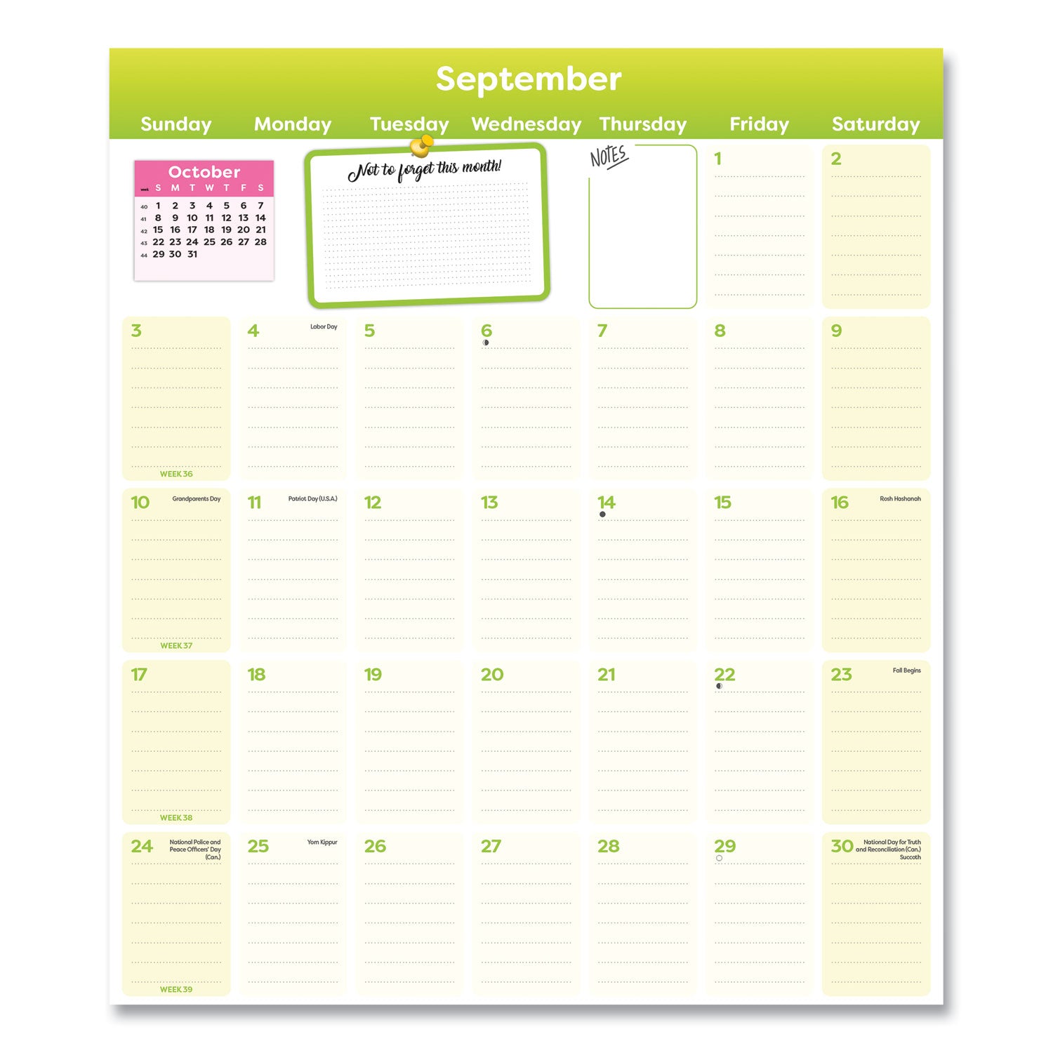 Fridge Planner Magnetized Monthly Calendar with Pads + Pencil, 14 x 13.5, Yellow/Green Sheets, 16-Month (Sept-Dec): 2024-2025 - 4