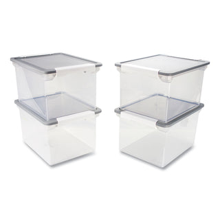 Tote with Locking Handles, Legal/Letter, 13.9" x 18.3" x 10.6", Clear/Silver, 4/Carton