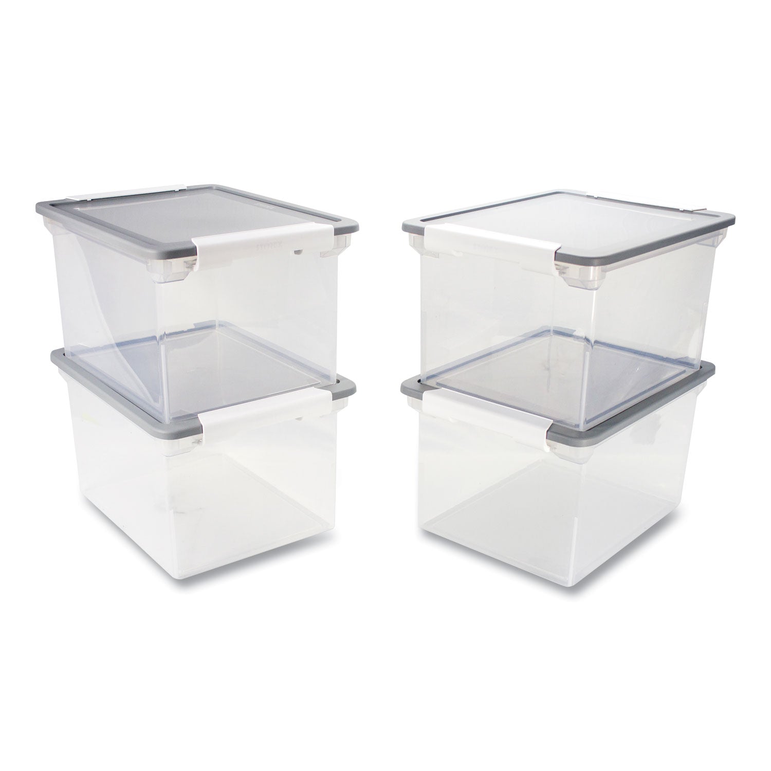Tote with Locking Handles, Legal/Letter, 13.9" x 18.3" x 10.6", Clear/Silver, 4/Carton
