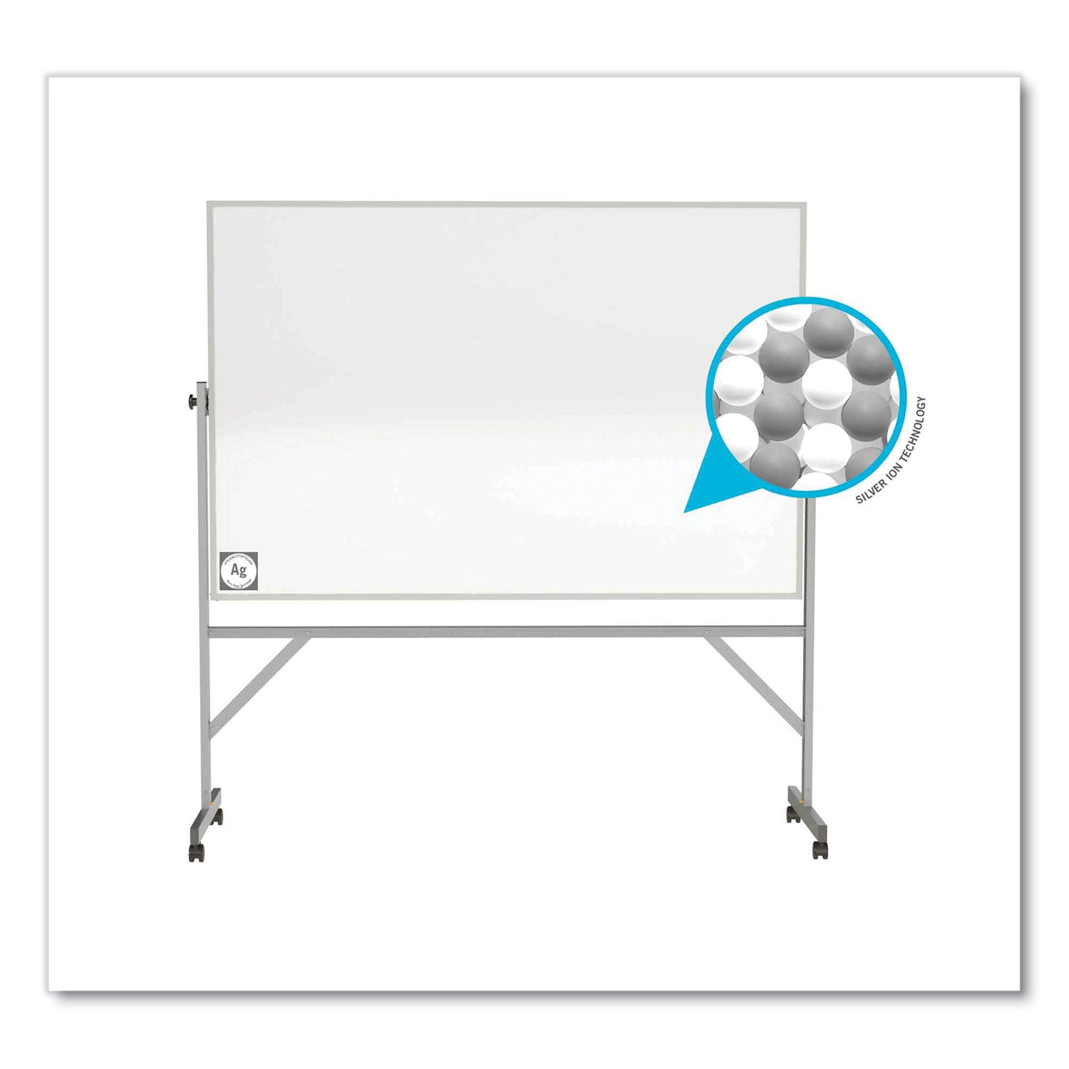Reversible Magnetic Hygienic Porcelain Whiteboard, Satin Aluminum Frame/Stand, 48 x 36, White Surface, Ships in 7-10 Bus Days