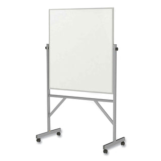 Reversible Magnetic Porcelain Whiteboard with Satin Aluminum Frame and Stand, 36 x 48, White Surface, Ships in 7-10 Bus Days