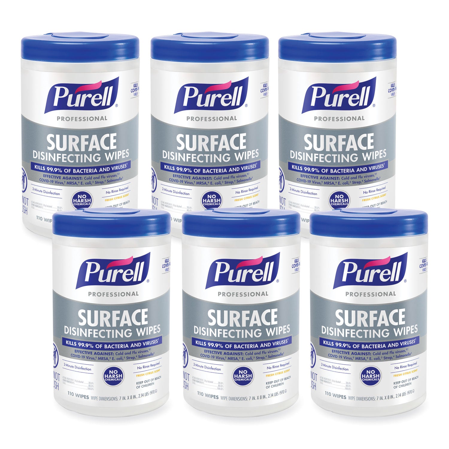 professional-surface-disinfecting-wipes-1-ply-7-x-8-fresh-citrus-white-110-canister-6-canisters-carton_goj934206ct - 1