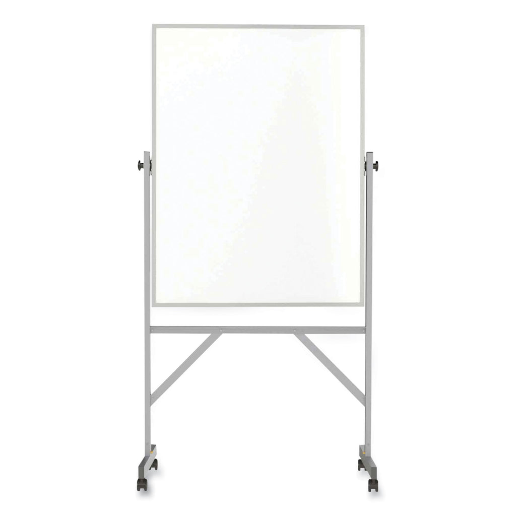 Reversible Magnetic Porcelain Whiteboard with Satin Aluminum Frame and Stand, 36 x 48, White Surface, Ships in 7-10 Bus Days