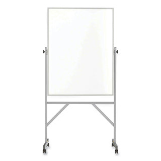 Reversible Magnetic Porcelain Whiteboard with Satin Aluminum Frame and Stand, 36 x 48, White Surface, Ships in 7-10 Bus Days