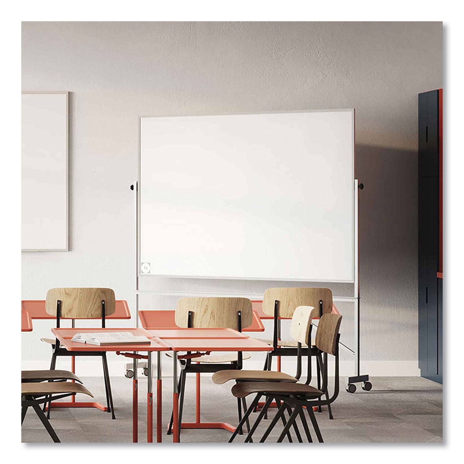 Reversible Magnetic Hygienic Porcelain Whiteboard, Satin Aluminum Frame/Stand, 48 x 36, White Surface, Ships in 7-10 Bus Days