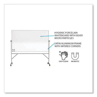 Reversible Magnetic Hygienic Porcelain Whiteboard, Satin Aluminum Frame/Stand, 72 x 48, White Surface, Ships in 7-10 Bus Days