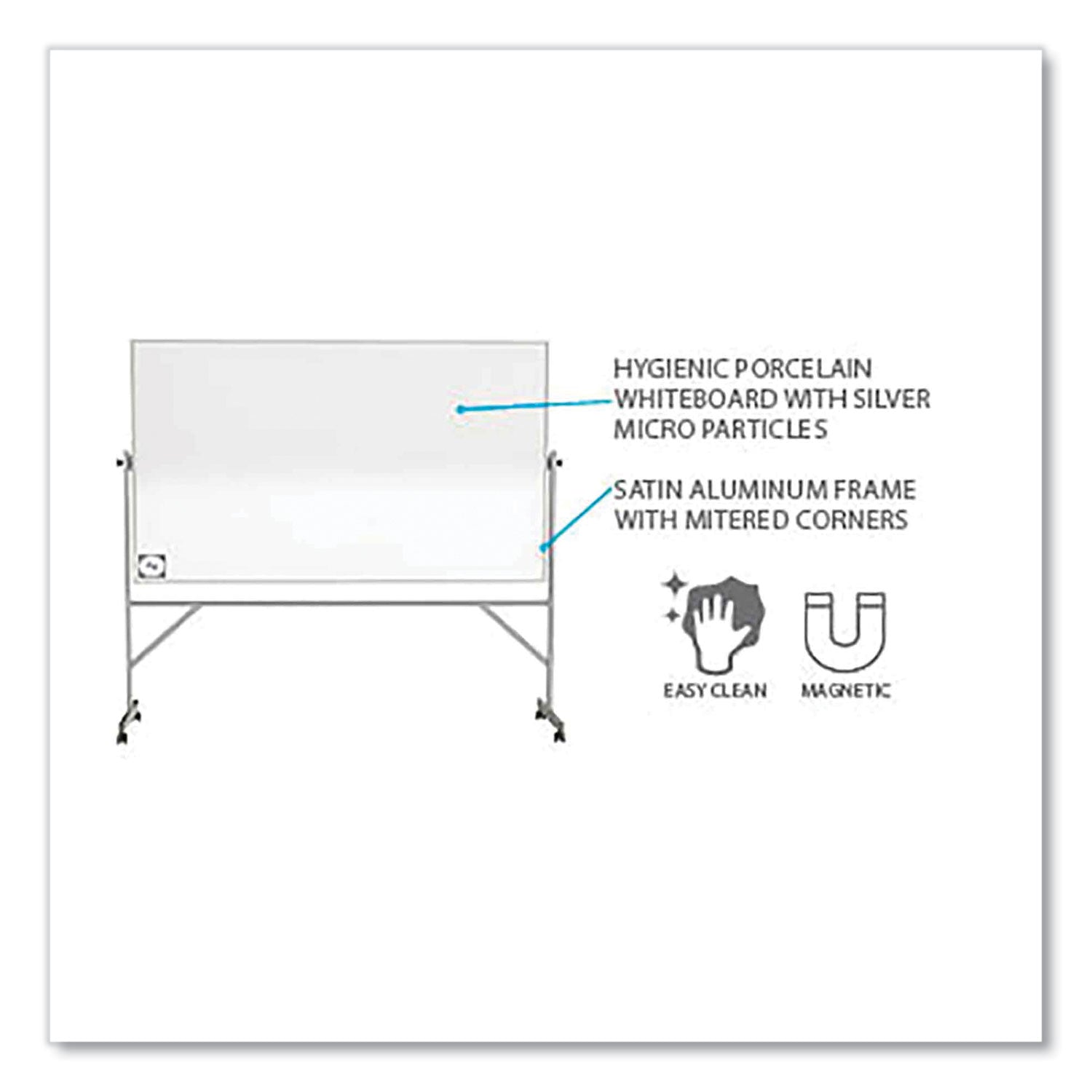 Reversible Magnetic Hygienic Porcelain Whiteboard, Satin Aluminum Frame/Stand, 96 x 48, White Surface, Ships in 7-10 Bus Days