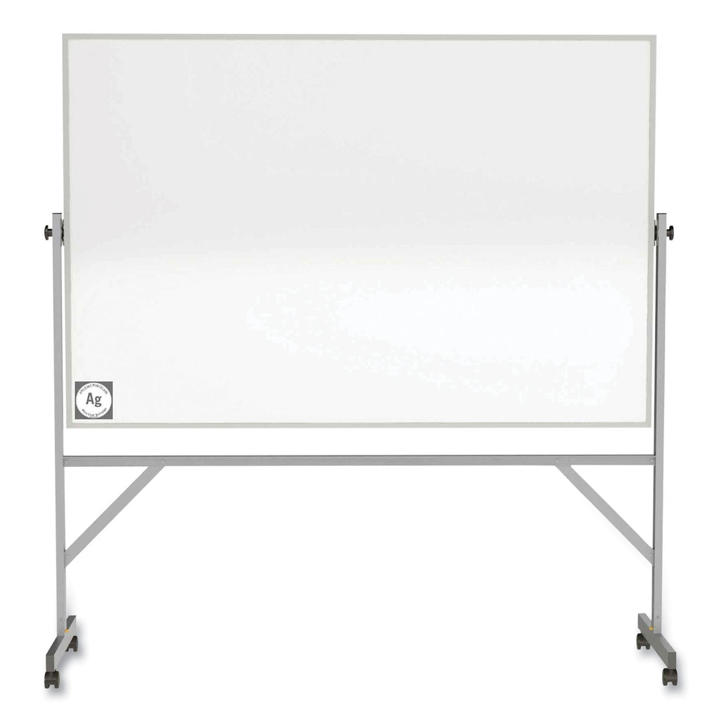 Reversible Magnetic Hygienic Porcelain Whiteboard, Satin Aluminum Frame/Stand, 96 x 48, White Surface, Ships in 7-10 Bus Days