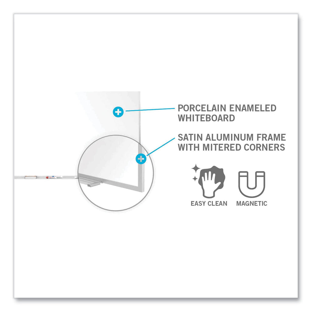 Magnetic Porcelain Whiteboard with Satin Aluminum Frame and Map Rail, 96.53 x 60.47, White Surface, Ships in 7-10 Bus Days
