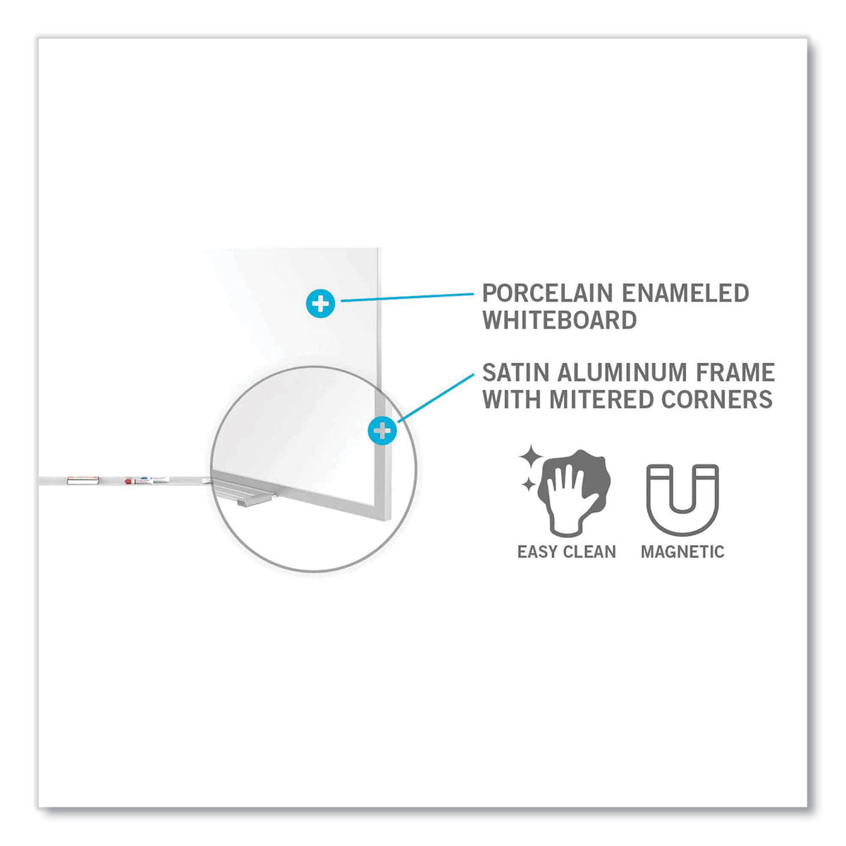 Magnetic Porcelain Whiteboard with Satin Aluminum Frame and Map Rail, 120.59 x 60.47, White Surface, Ships in 7-10 Bus Days