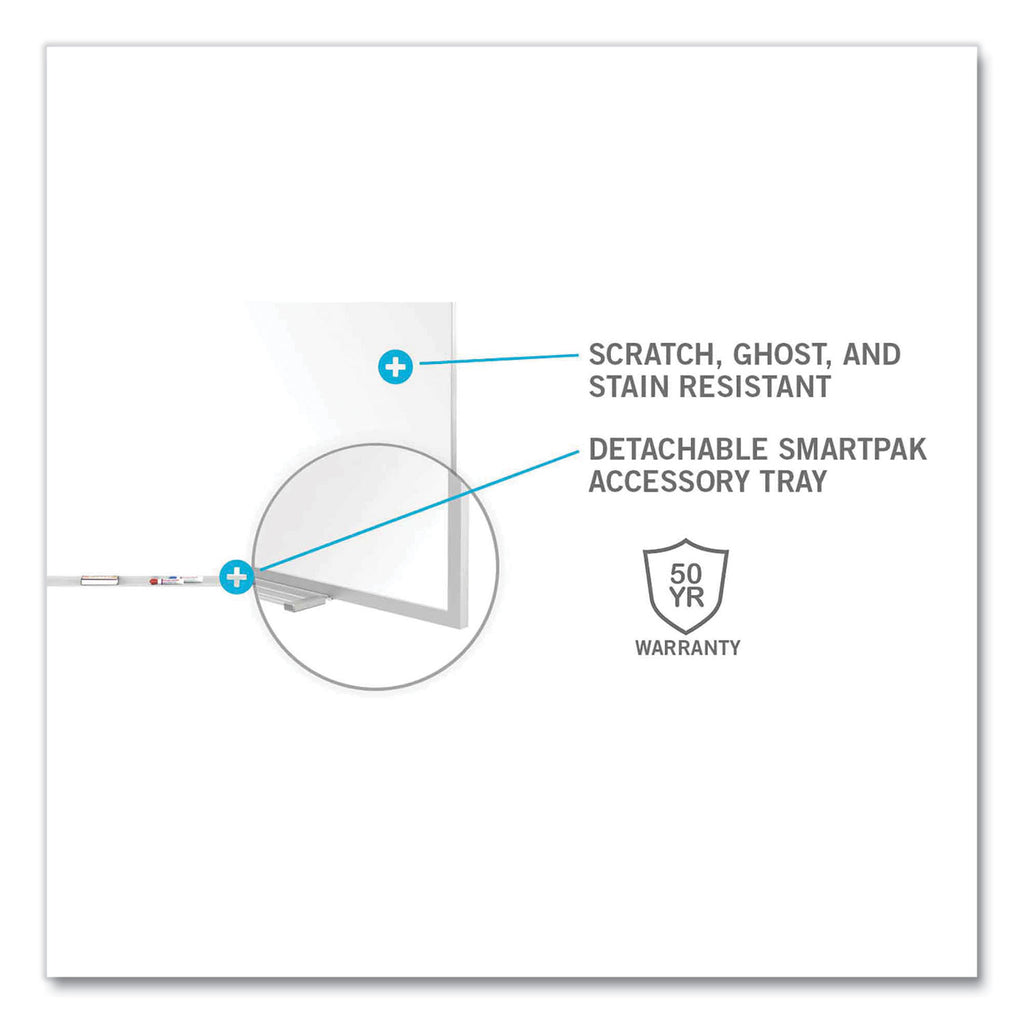 Magnetic Porcelain Whiteboard with Satin Aluminum Frame and Map Rail, 144.59 x 60.47, White Surface, Ships in 7-10 Bus Days