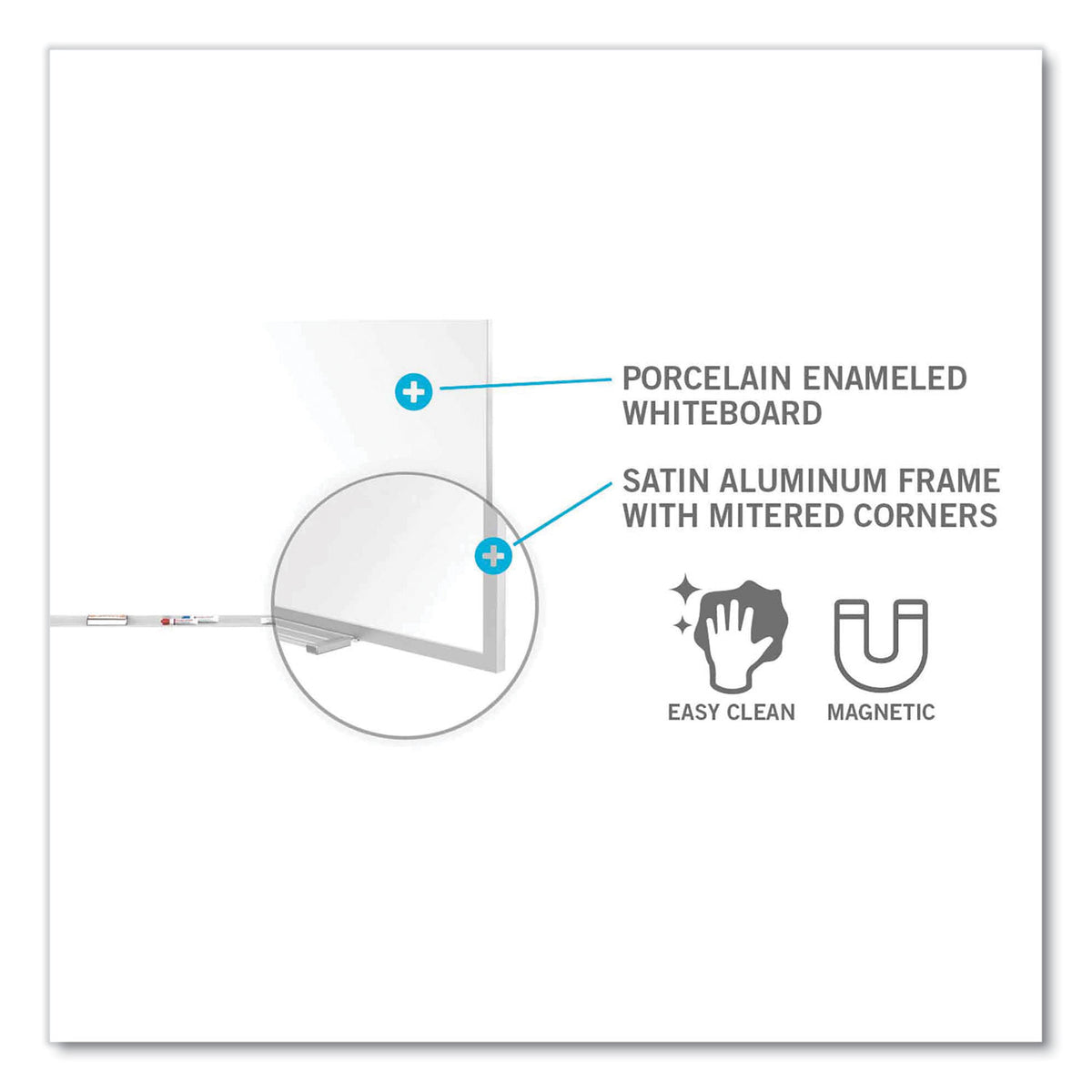 Magnetic Porcelain Whiteboard with Satin Aluminum Frame and Map Rail, 144.59 x 60.47, White Surface, Ships in 7-10 Bus Days
