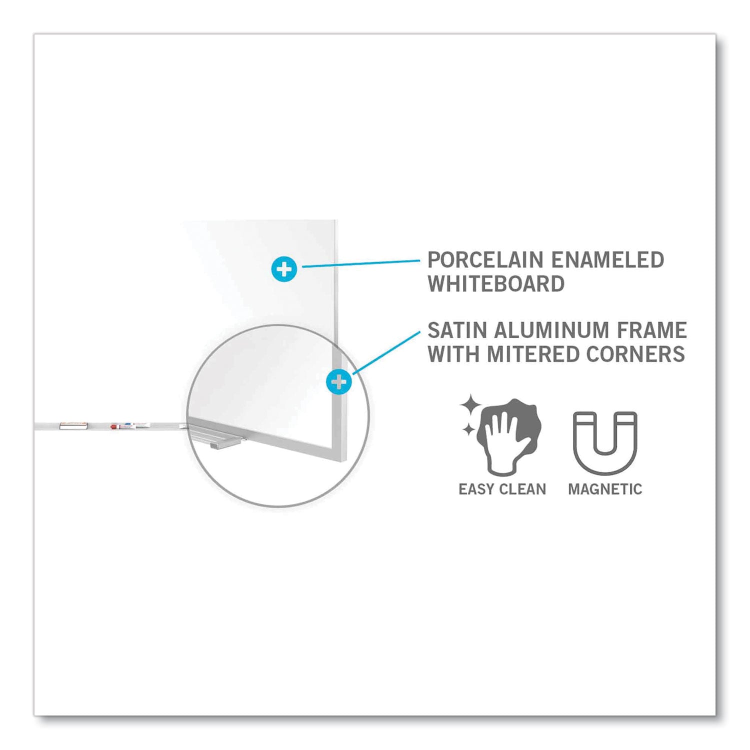 Magnetic Porcelain Whiteboard with Aluminum Frame, 144.59 x 60.47, White Surface, Satin Aluminum Frame,Ships in 7-10 Bus Days