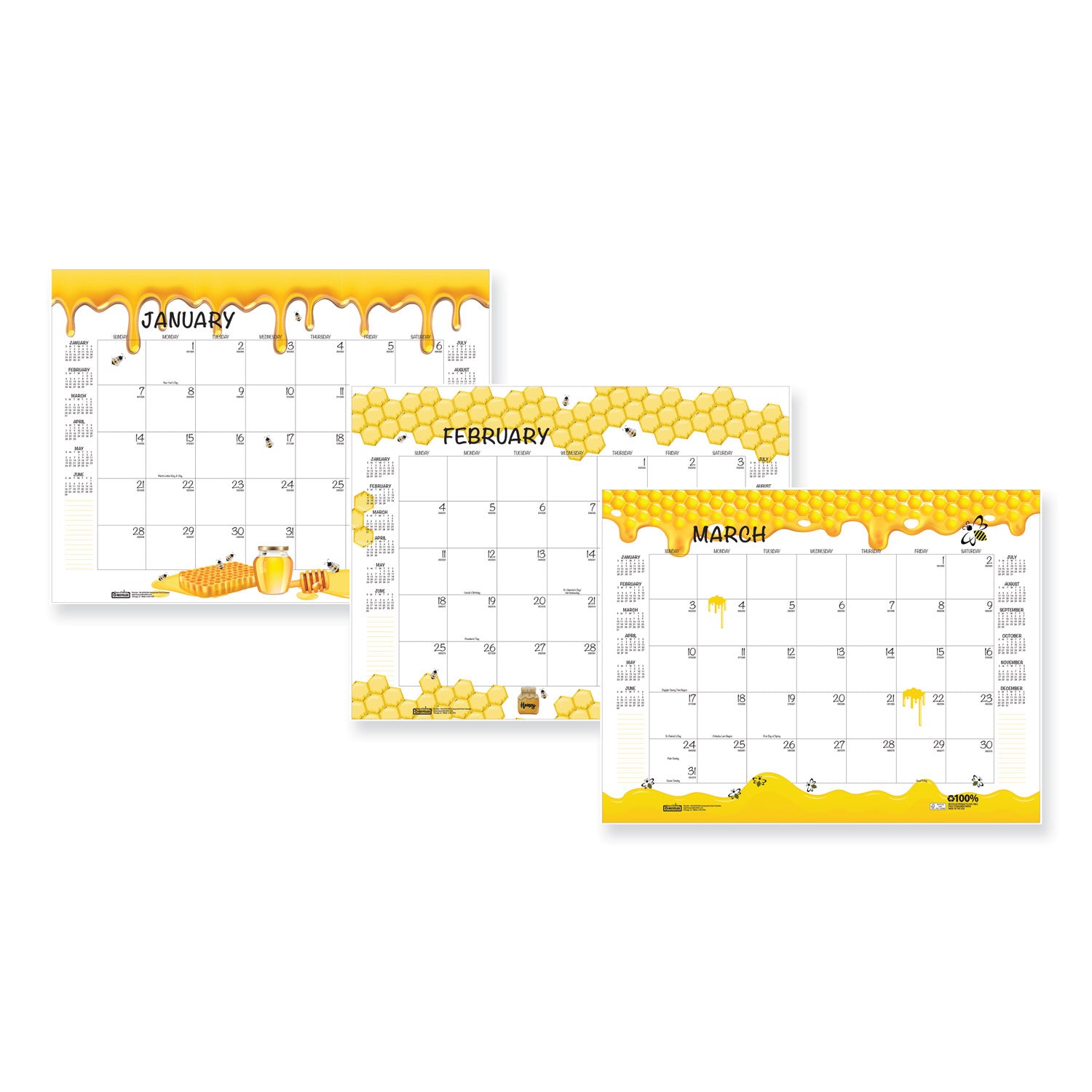 recycled-honeycomb-desk-pad-calendar-22-x-17-white-multicolor-sheets-brown-corners-12-month-jan-to-dec-2024_hod156 - 1