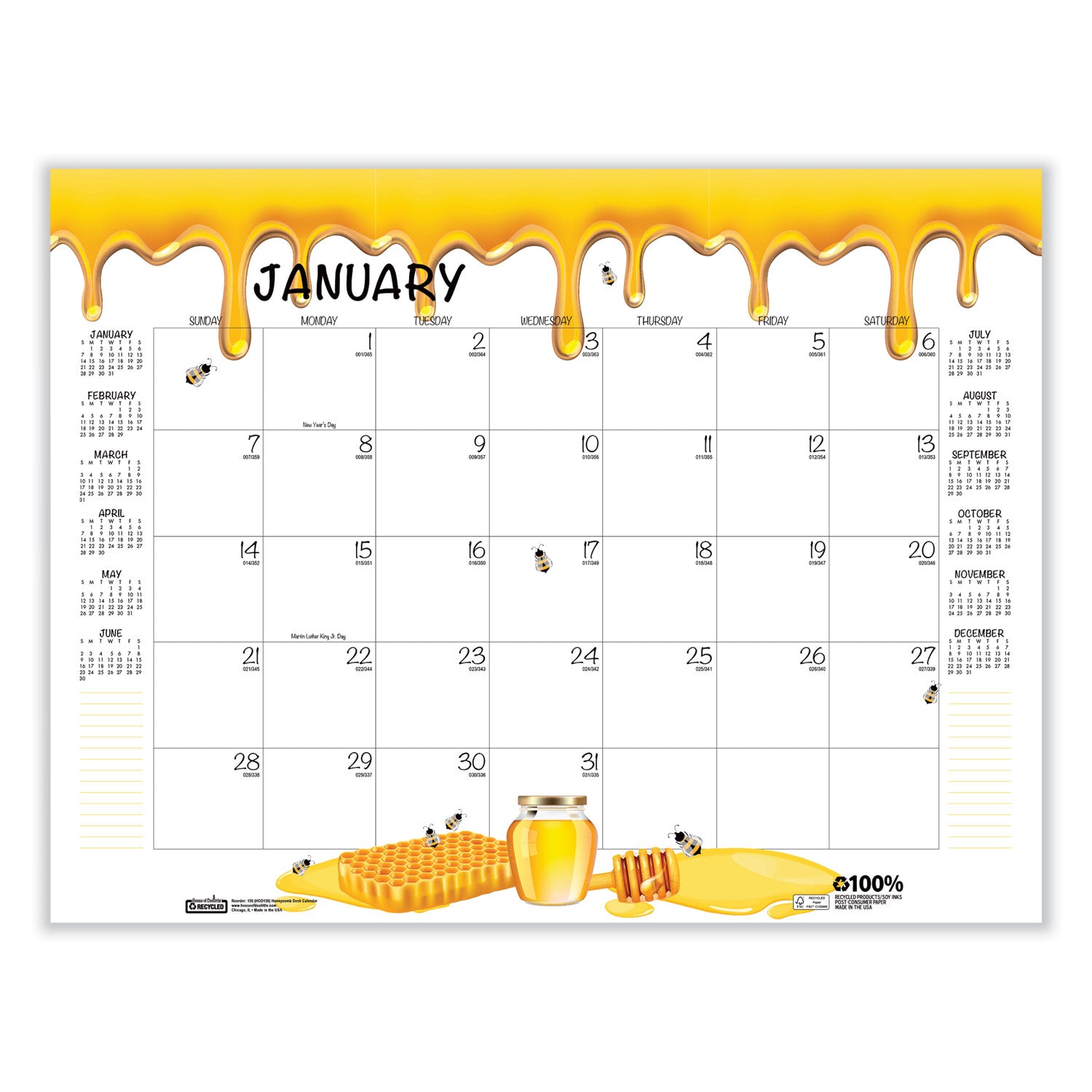 recycled-honeycomb-desk-pad-calendar-22-x-17-white-multicolor-sheets-brown-corners-12-month-jan-to-dec-2024_hod156 - 2
