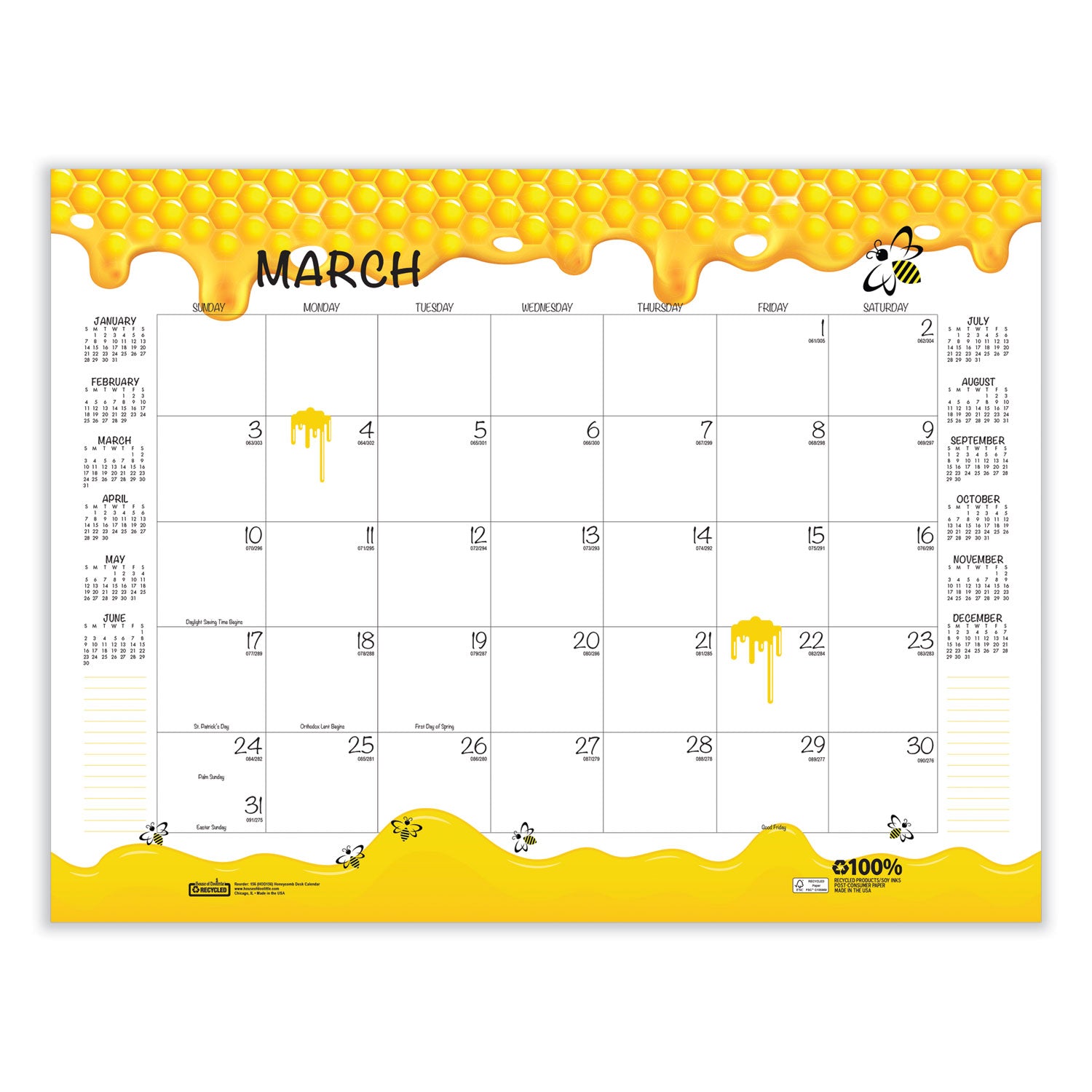 recycled-honeycomb-desk-pad-calendar-22-x-17-white-multicolor-sheets-brown-corners-12-month-jan-to-dec-2024_hod156 - 4