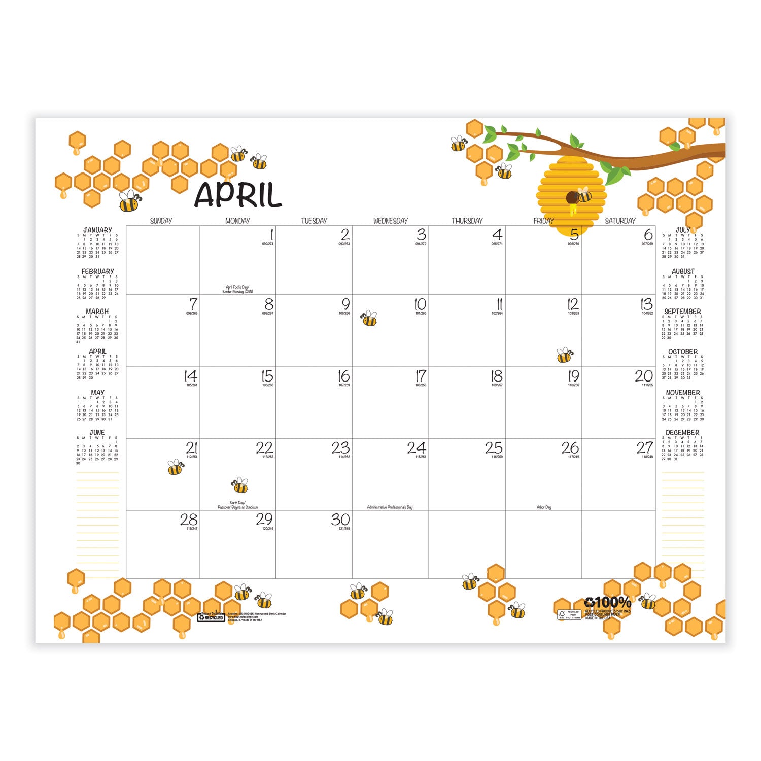 recycled-honeycomb-desk-pad-calendar-22-x-17-white-multicolor-sheets-brown-corners-12-month-jan-to-dec-2024_hod156 - 5
