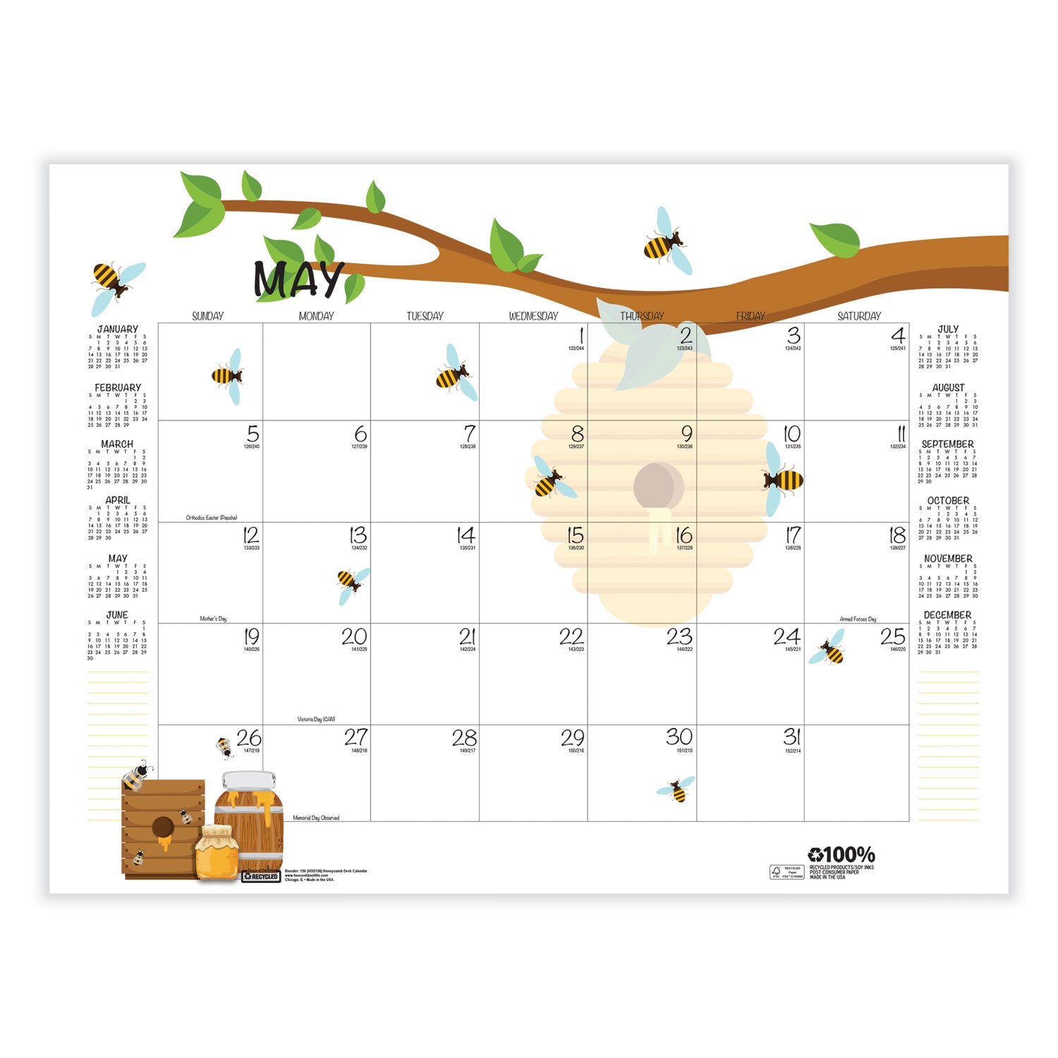 recycled-honeycomb-desk-pad-calendar-22-x-17-white-multicolor-sheets-brown-corners-12-month-jan-to-dec-2024_hod156 - 6