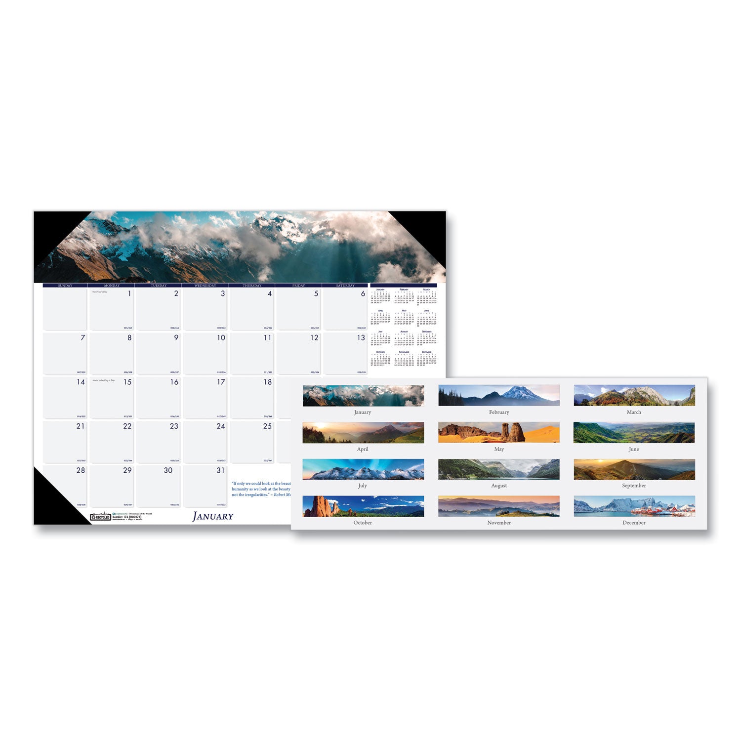 earthscapes-recycled-monthly-desk-pad-calendar-mountains-of-the-world-photos-22-x-17-black-corners12-monthjan-dec-2024_hod176 - 1