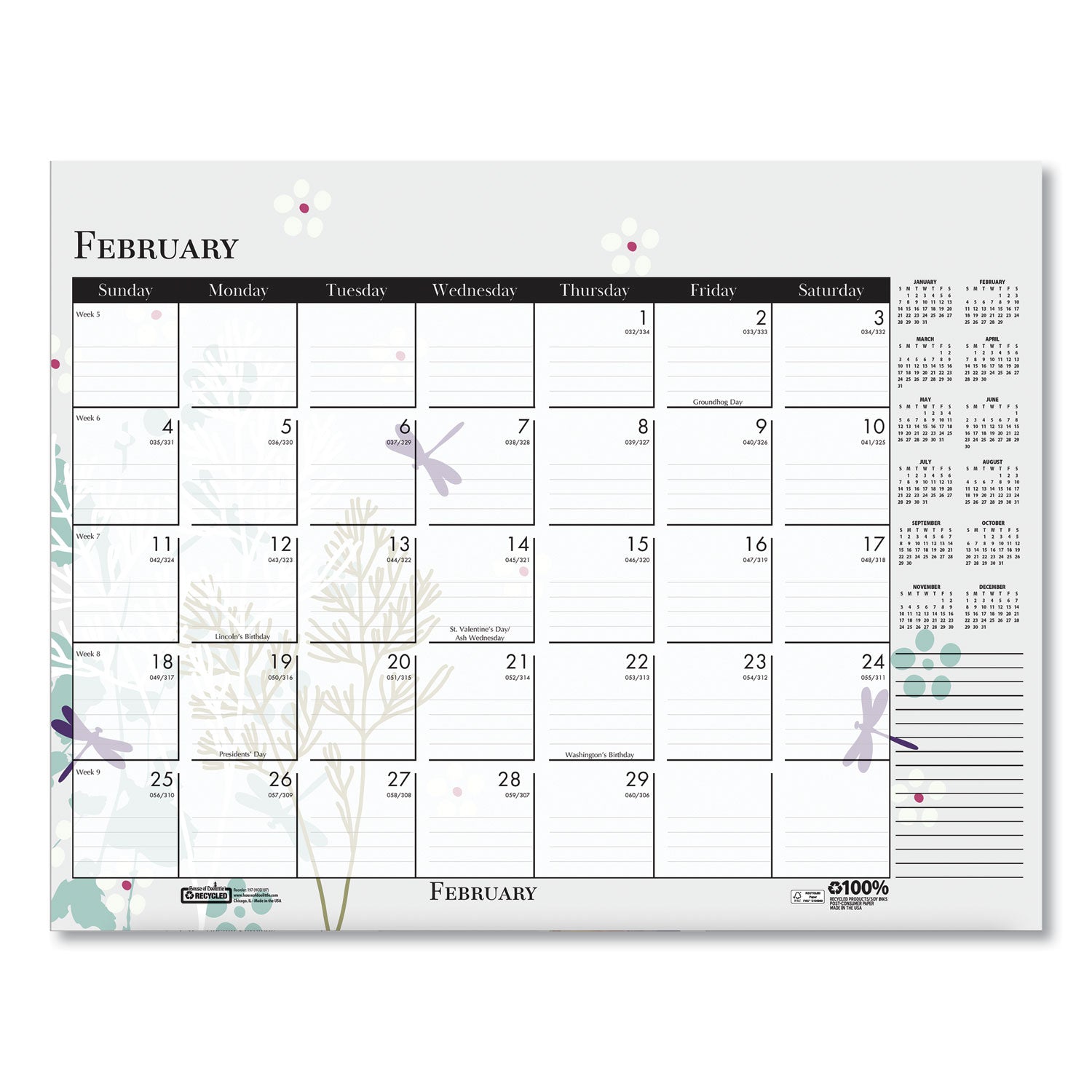 recycled-desk-pad-calendar-wild-flowers-artwork-22-x-17-white-sheets-black-binding-corners12-month-jan-dec-2024_hod197 - 7