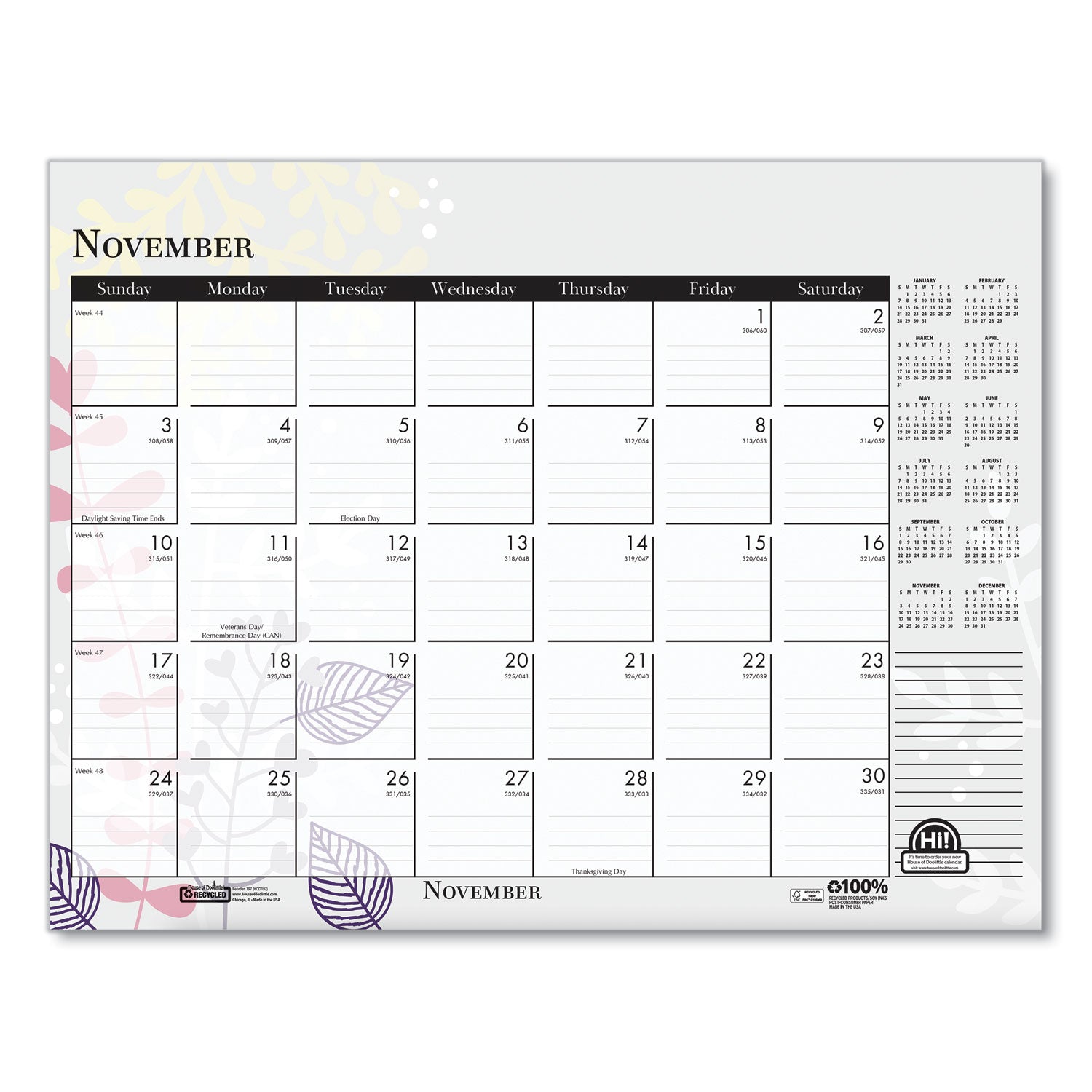 recycled-desk-pad-calendar-wild-flowers-artwork-22-x-17-white-sheets-black-binding-corners12-month-jan-dec-2024_hod197 - 5