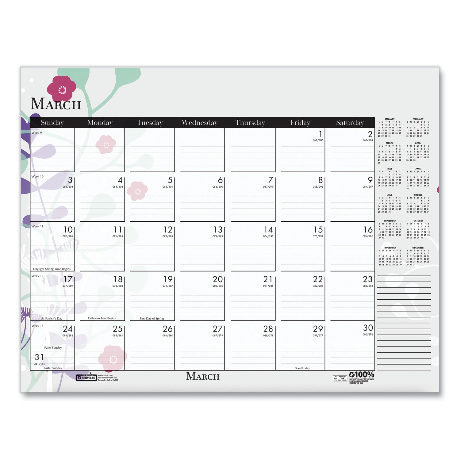 recycled-desk-pad-calendar-wild-flowers-artwork-22-x-17-white-sheets-black-binding-corners12-month-jan-dec-2024_hod197 - 8