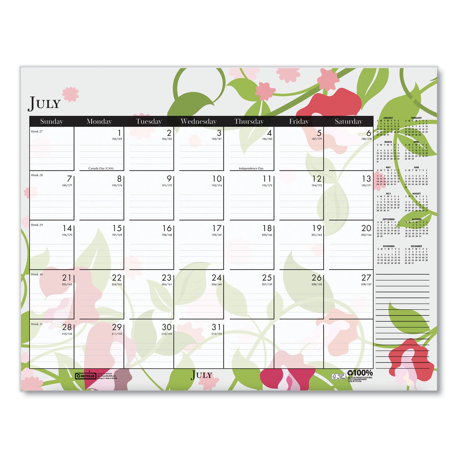 recycled-desk-pad-calendar-wild-flowers-artwork-22-x-17-white-sheets-black-binding-corners12-month-jan-dec-2024_hod197 - 3