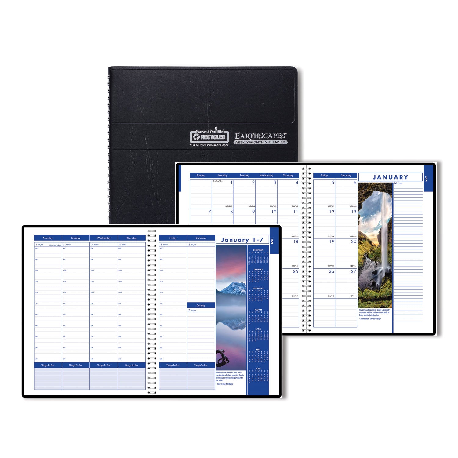 Earthscapes Recycled Weekly/Monthly Appointment Book, Landscape Photos, 11 x 8.5, Black Soft Cover, 12-Month (Jan-Dec): 2024
