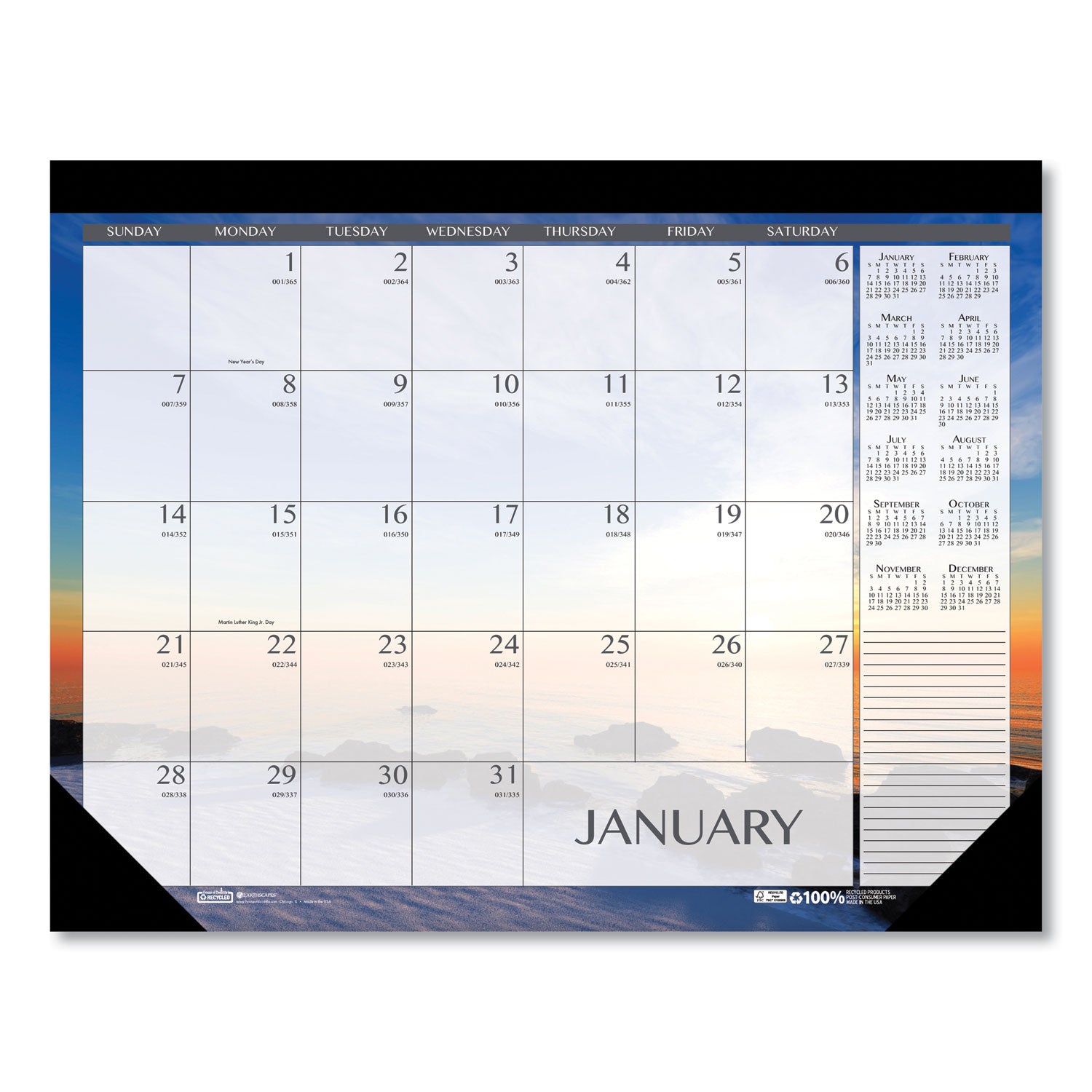 recycled-earthscapes-desk-pad-calendar-seascapes-photography-22-x-17-black-binding-corners12-month-jan-to-dec-2024_hod138 - 2