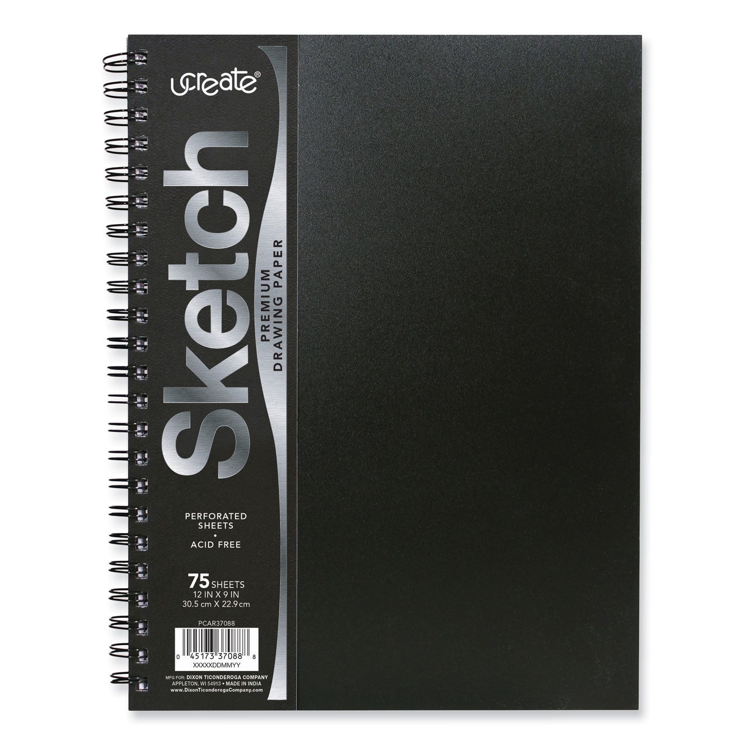 ucreate-poly-cover-sketch-book-43-lb-cover-paper-stock-black-cover-75-sheets-per-book-12-x-9-sheets_pacpcar37088 - 1